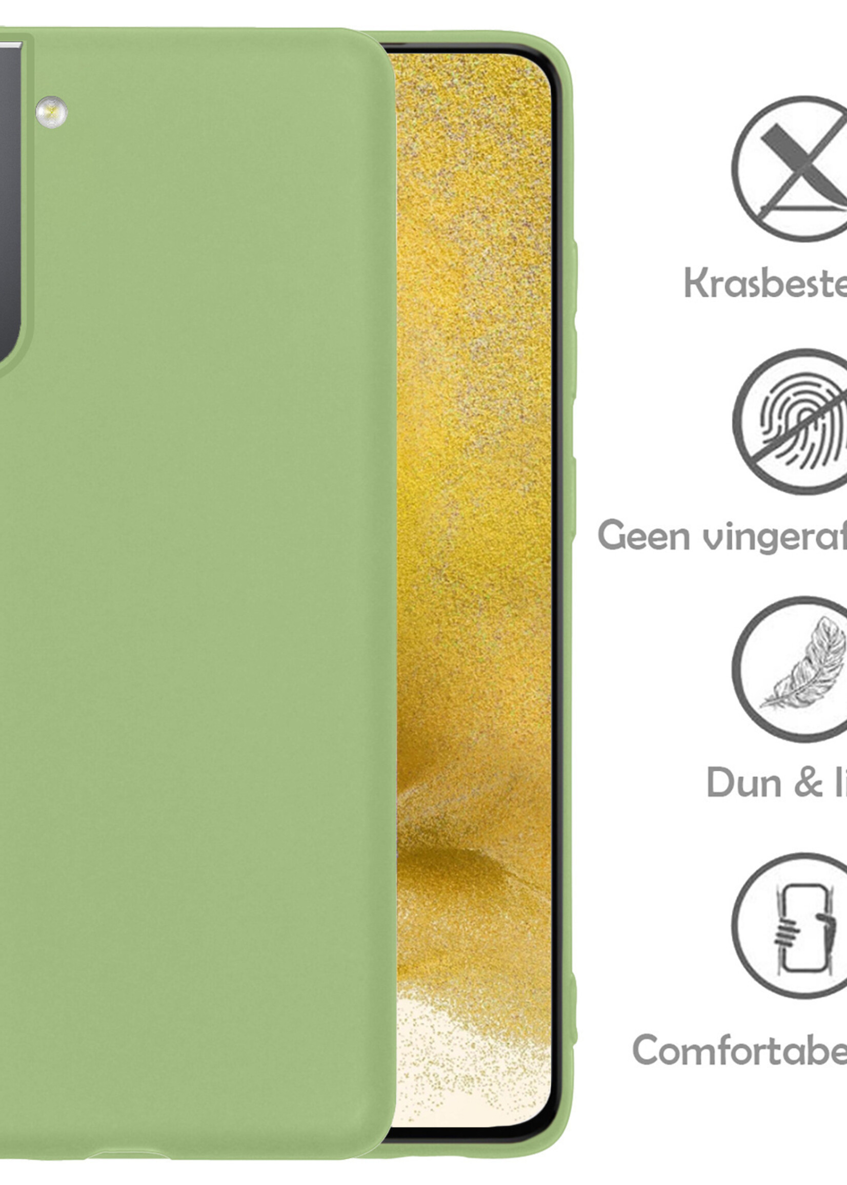 LUQ Hoesje Geschikt voor Samsung S22 Hoesje Siliconen Case Met Screenprotector - Hoes Geschikt voor Samsung Galaxy S22 Hoes Siliconen - Groen