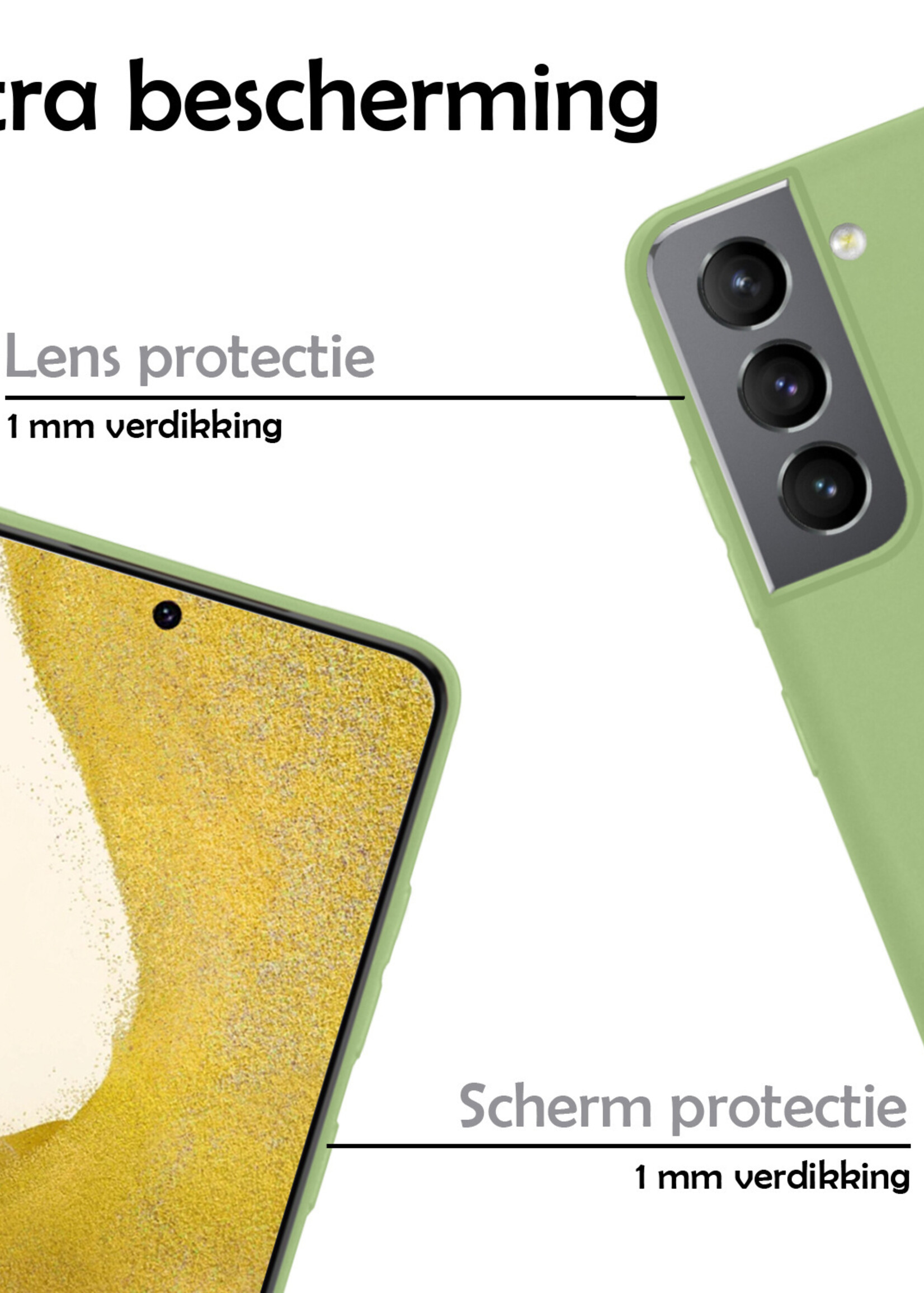 LUQ Hoesje Geschikt voor Samsung S22 Hoesje Siliconen Case Met Screenprotector - Hoes Geschikt voor Samsung Galaxy S22 Hoes Siliconen - Groen