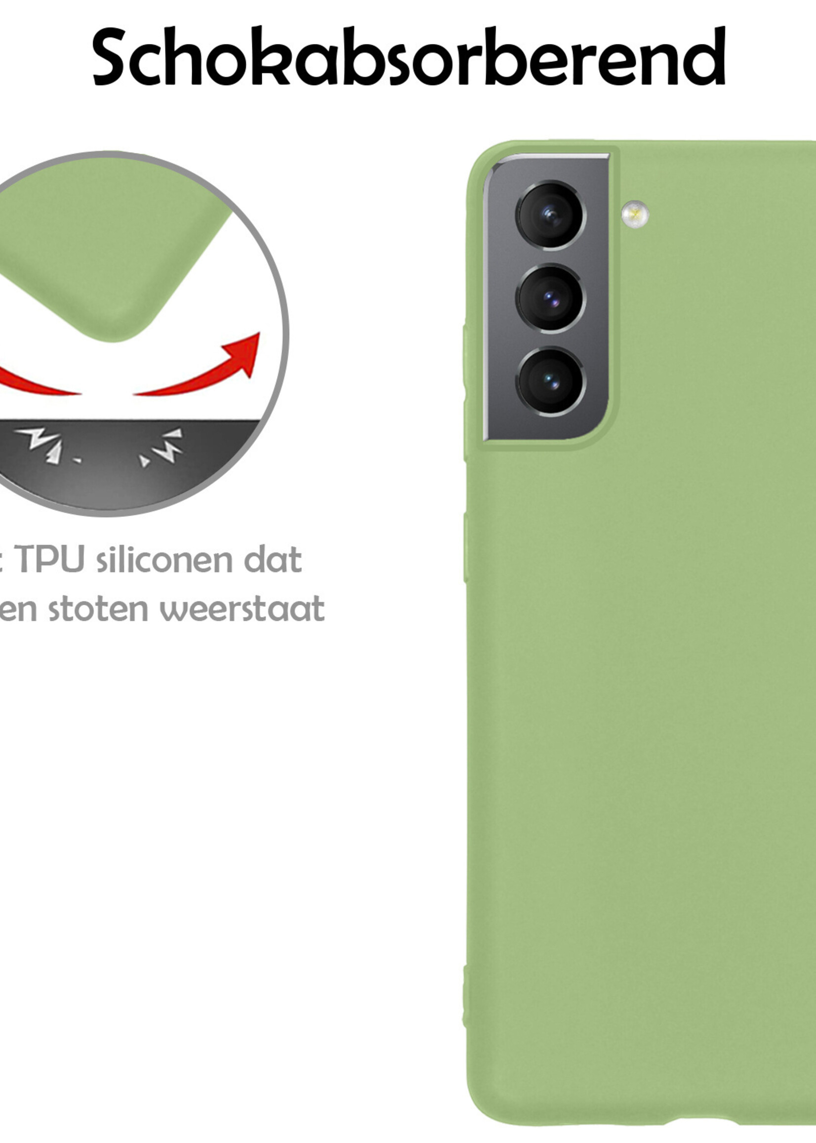 LUQ Hoesje Geschikt voor Samsung S22 Hoesje Siliconen Case Met Screenprotector - Hoes Geschikt voor Samsung Galaxy S22 Hoes Siliconen - Groen