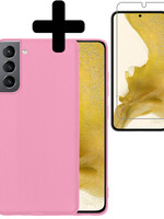 LUQ LUQ Samsung Galaxy S22 Hoesje Siliconen Met Screenprotector - Lichtroze