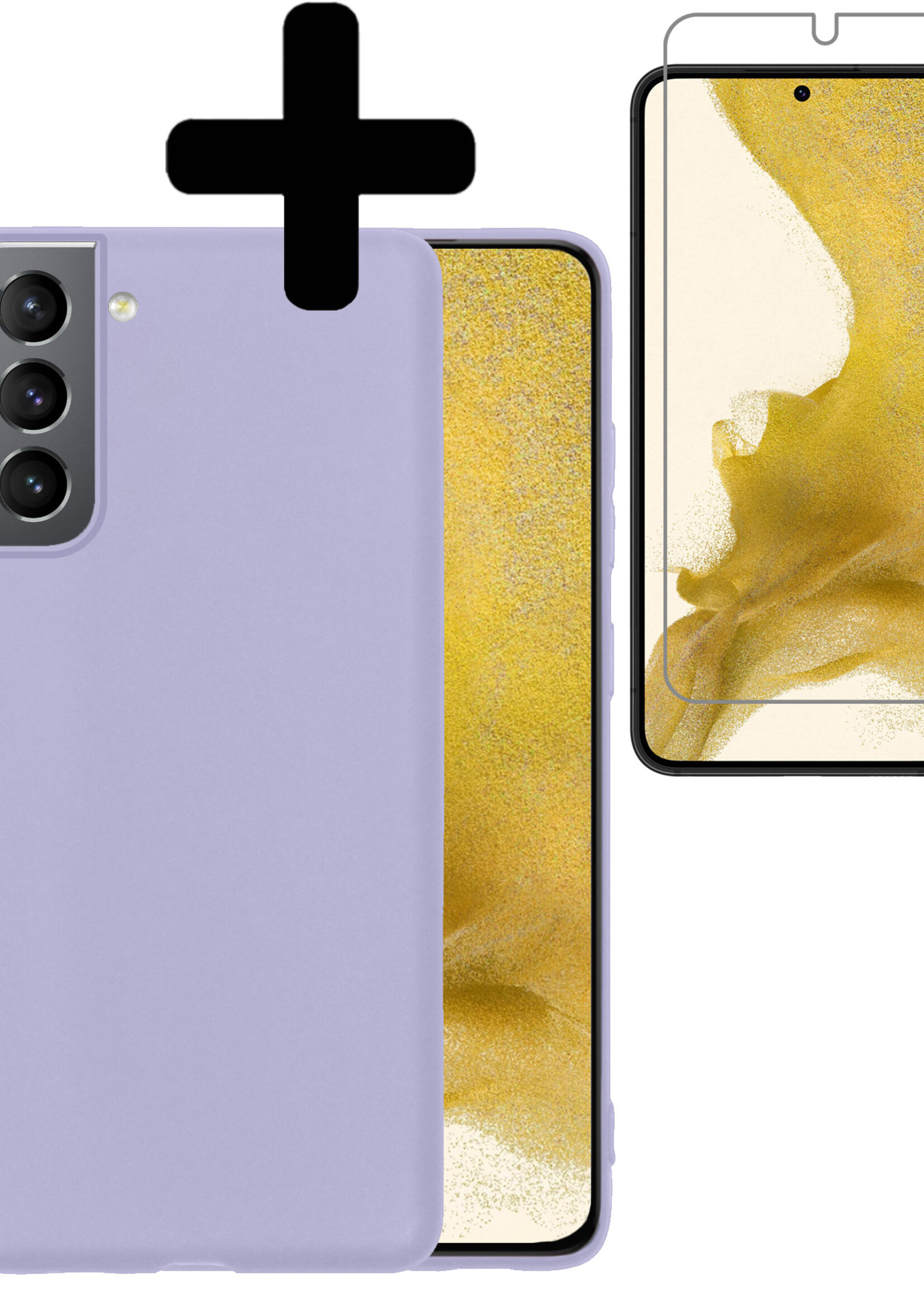LUQ Hoesje Geschikt voor Samsung S22 Hoesje Siliconen Case Met Screenprotector - Hoes Geschikt voor Samsung Galaxy S22 Hoes Siliconen - Lila