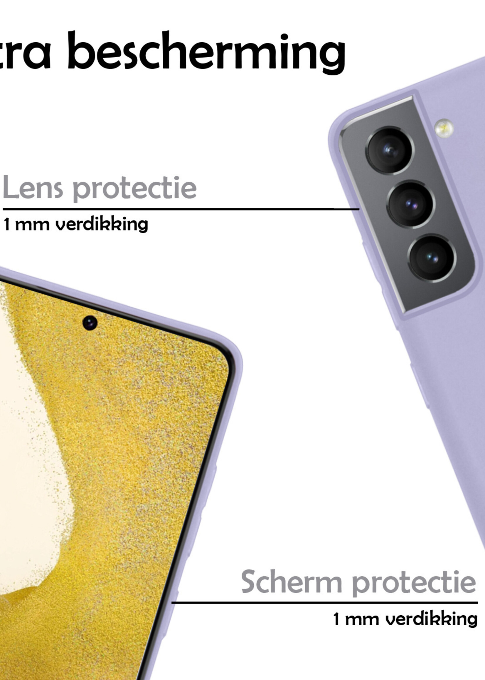 LUQ Hoesje Geschikt voor Samsung S22 Hoesje Siliconen Case Met Screenprotector - Hoes Geschikt voor Samsung Galaxy S22 Hoes Siliconen - Lila