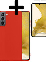LUQ LUQ Samsung Galaxy S22 Hoesje Siliconen Met Screenprotector - Rood