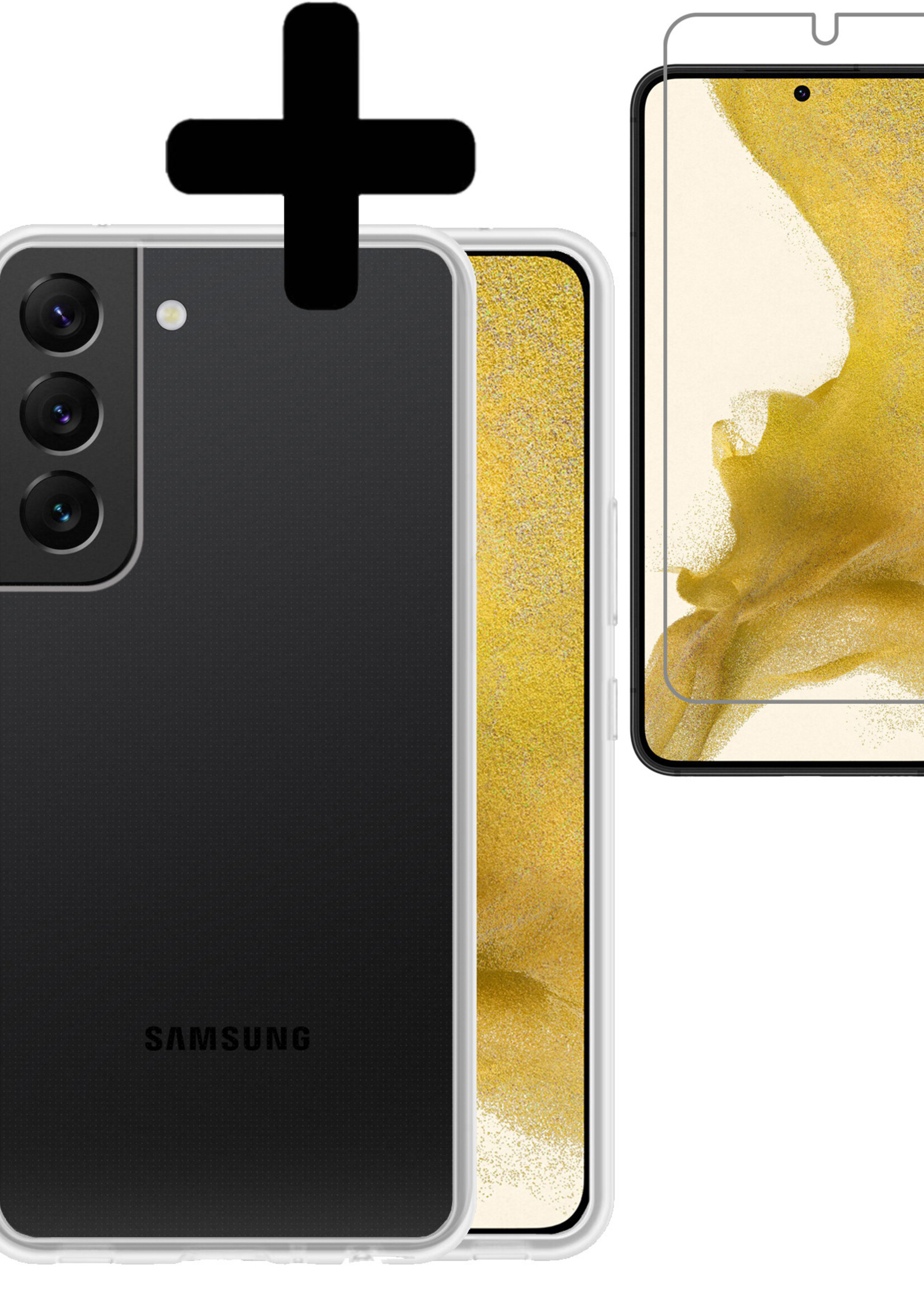 LUQ Hoesje Geschikt voor Samsung S22 Hoesje Siliconen Case Met Screenprotector - Hoes Geschikt voor Samsung Galaxy S22 Hoes Siliconen - Transparant