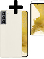 LUQ LUQ Samsung Galaxy S22 Hoesje Siliconen Met Screenprotector - Wit
