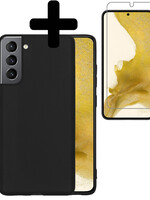 LUQ LUQ Samsung Galaxy S22 Hoesje Siliconen Met Screenprotector - Zwart