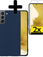 LUQ LUQ Samsung Galaxy S22 Hoesje Siliconen Met 2x Screenprotector - Donkerblauw