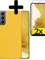 LUQ LUQ Samsung Galaxy S22 Hoesje Siliconen Met 2x Screenprotector - Geel