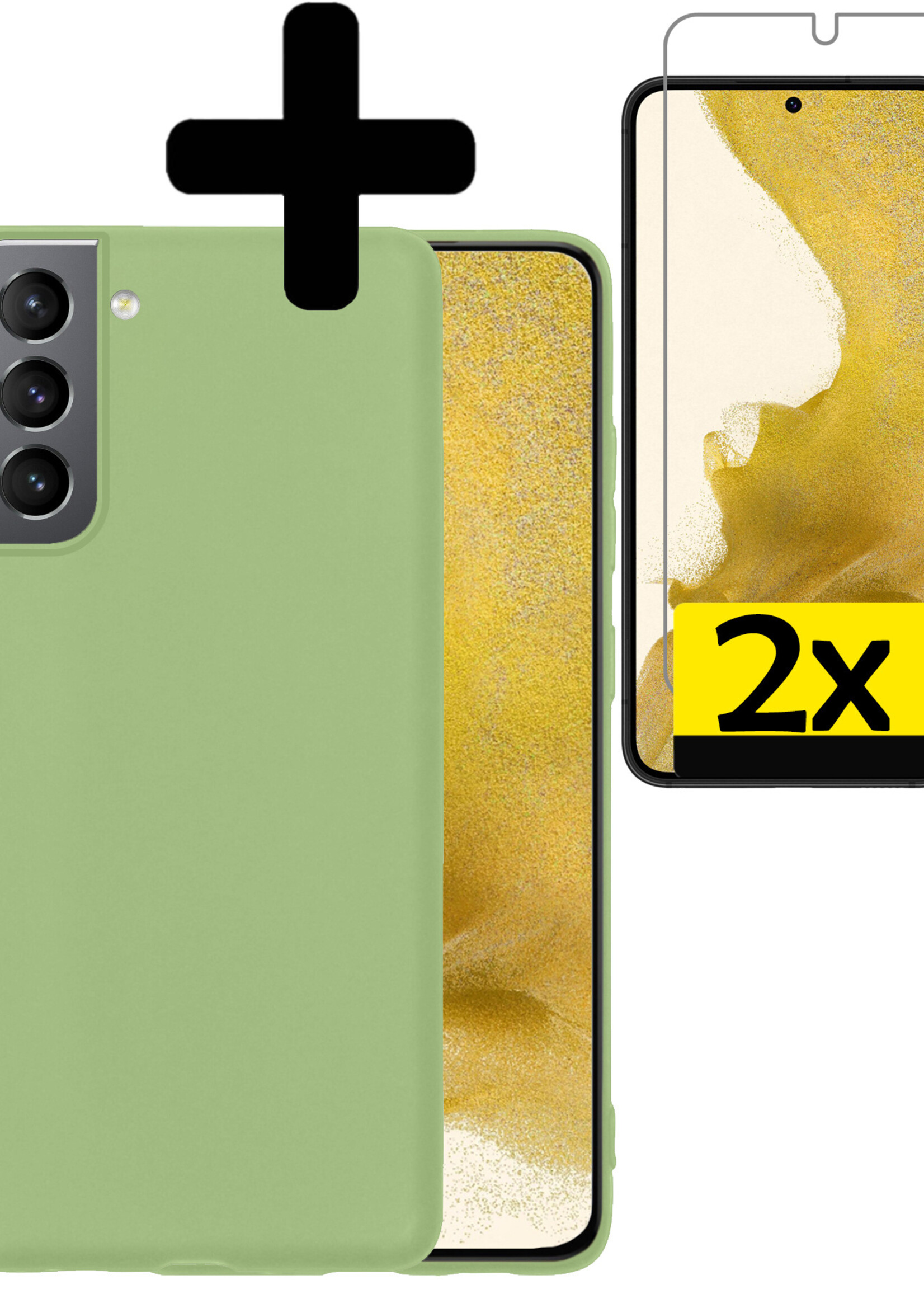 Hoesje Geschikt voor Samsung S22 Hoesje Siliconen Case Met 2x Screenprotector - Hoes Geschikt voor Samsung Galaxy S22 Hoes Siliconen - Groen