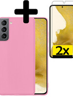 LUQ LUQ Samsung Galaxy S22 Hoesje Siliconen Met 2x Screenprotector - Lichtroze