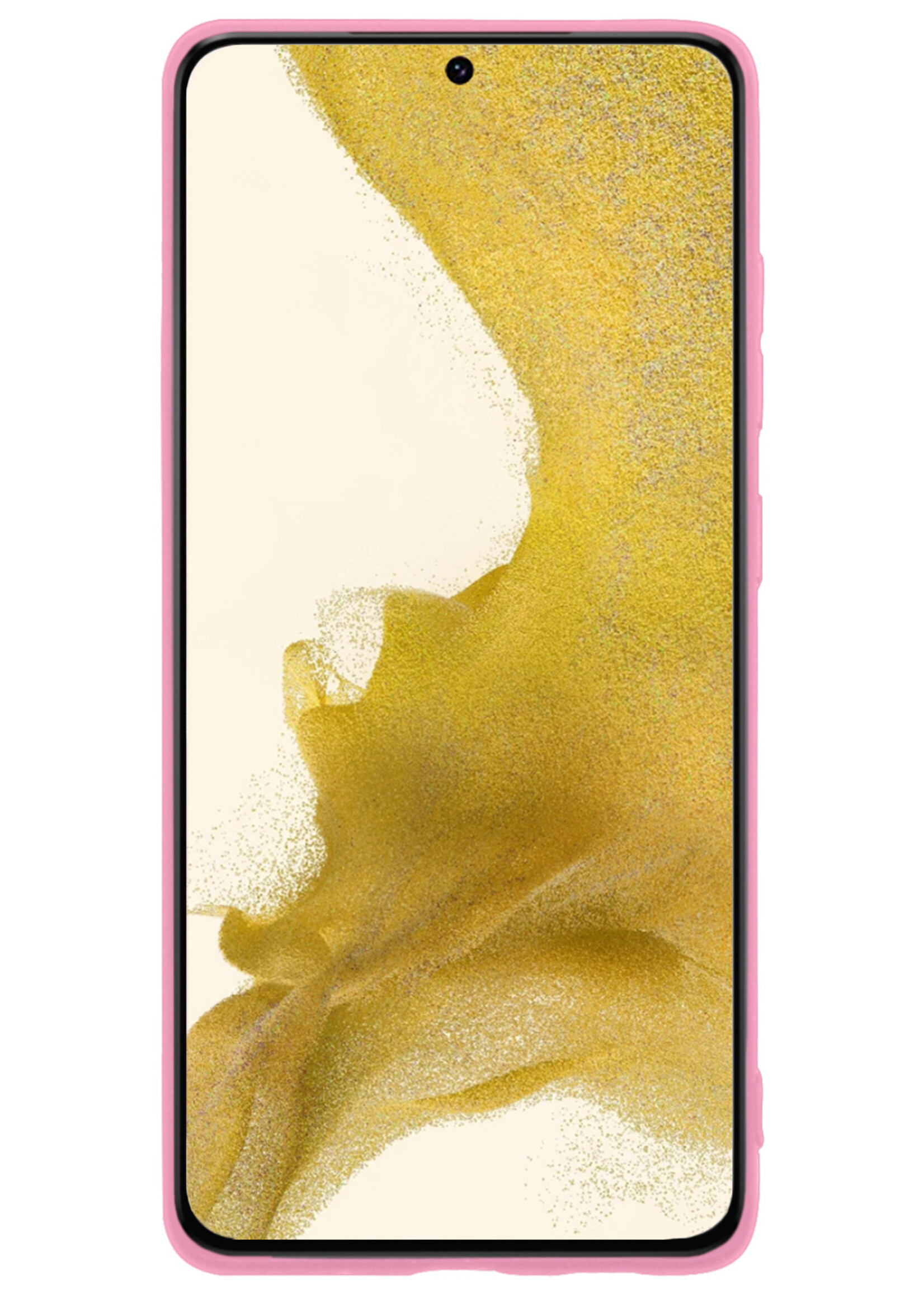 LUQ Hoesje Geschikt voor Samsung S22 Hoesje Siliconen Case Met 2x Screenprotector - Hoes Geschikt voor Samsung Galaxy S22 Hoes Siliconen - Lichtroze