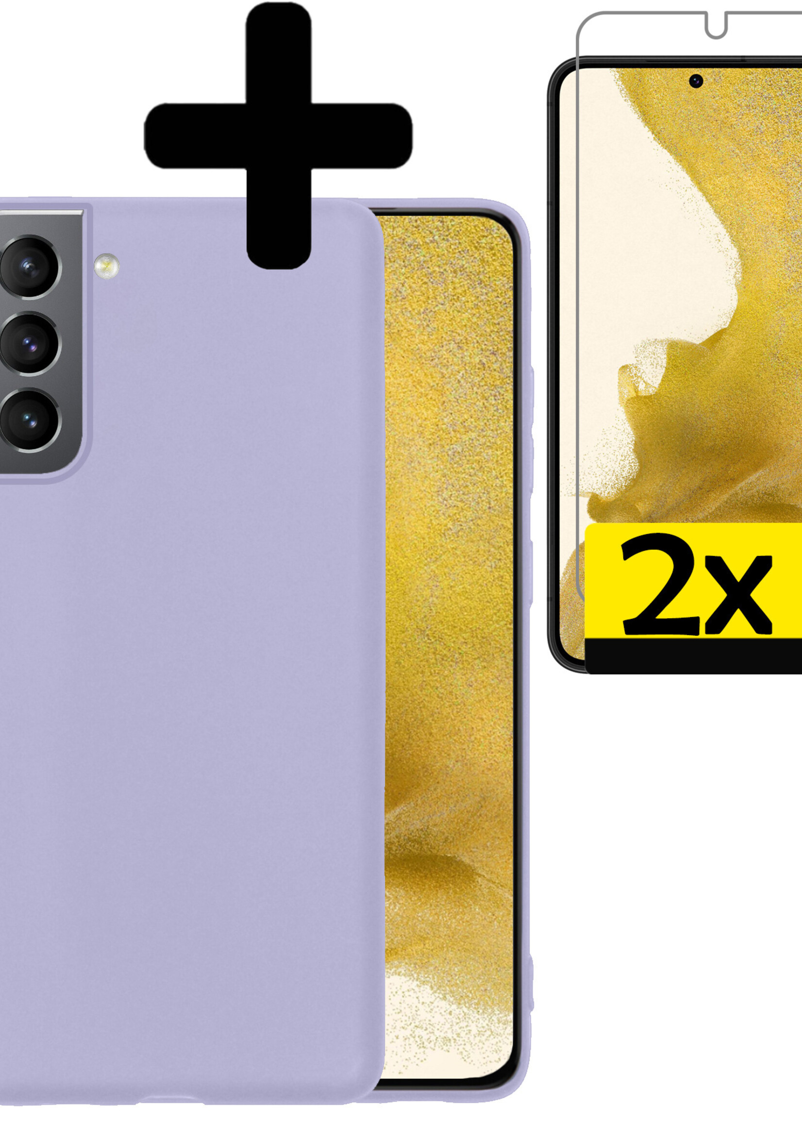 LUQ Hoesje Geschikt voor Samsung S22 Hoesje Siliconen Case Met 2x Screenprotector - Hoes Geschikt voor Samsung Galaxy S22 Hoes Siliconen - Lila
