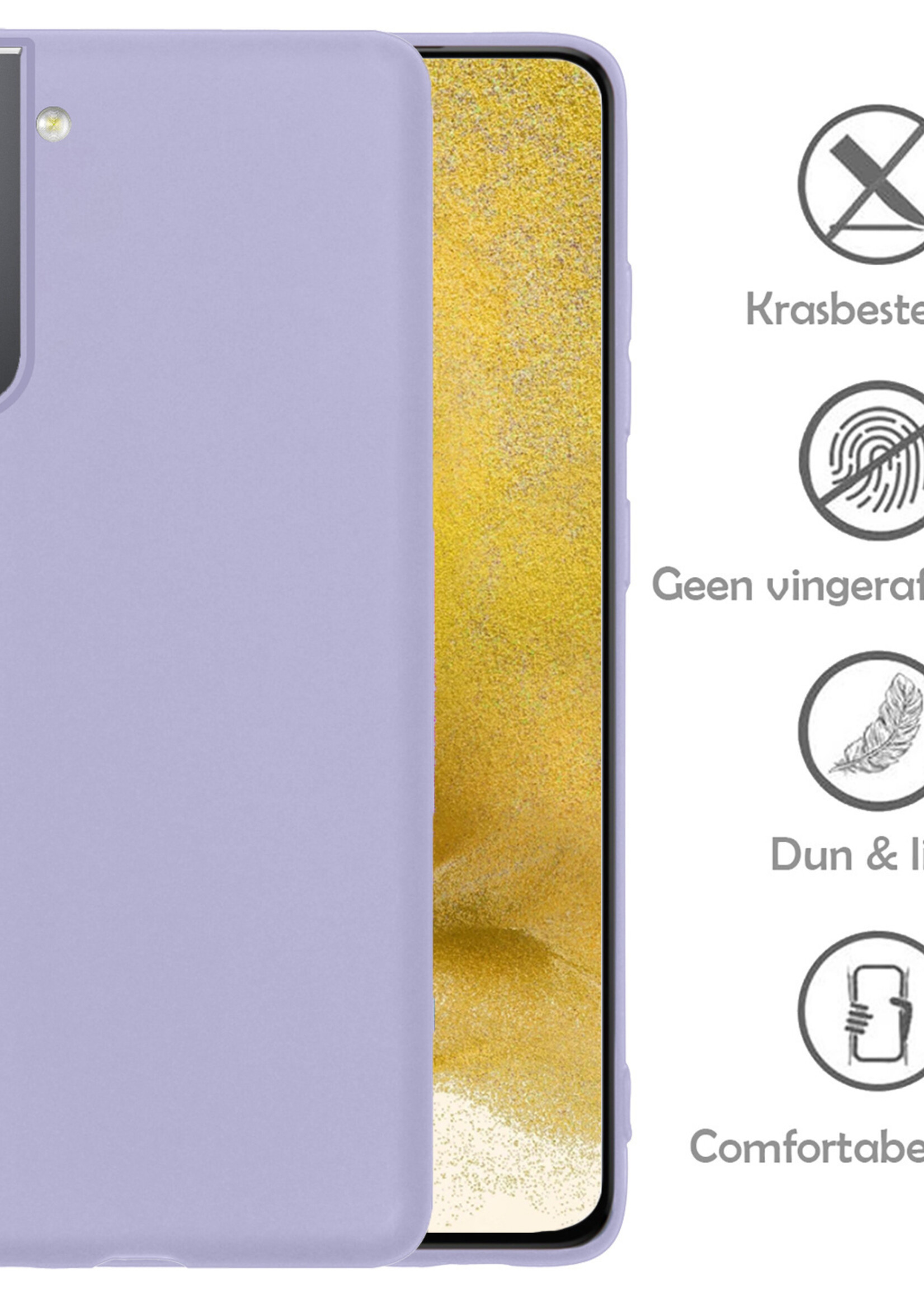 LUQ Hoesje Geschikt voor Samsung S22 Hoesje Siliconen Case Met 2x Screenprotector - Hoes Geschikt voor Samsung Galaxy S22 Hoes Siliconen - Lila