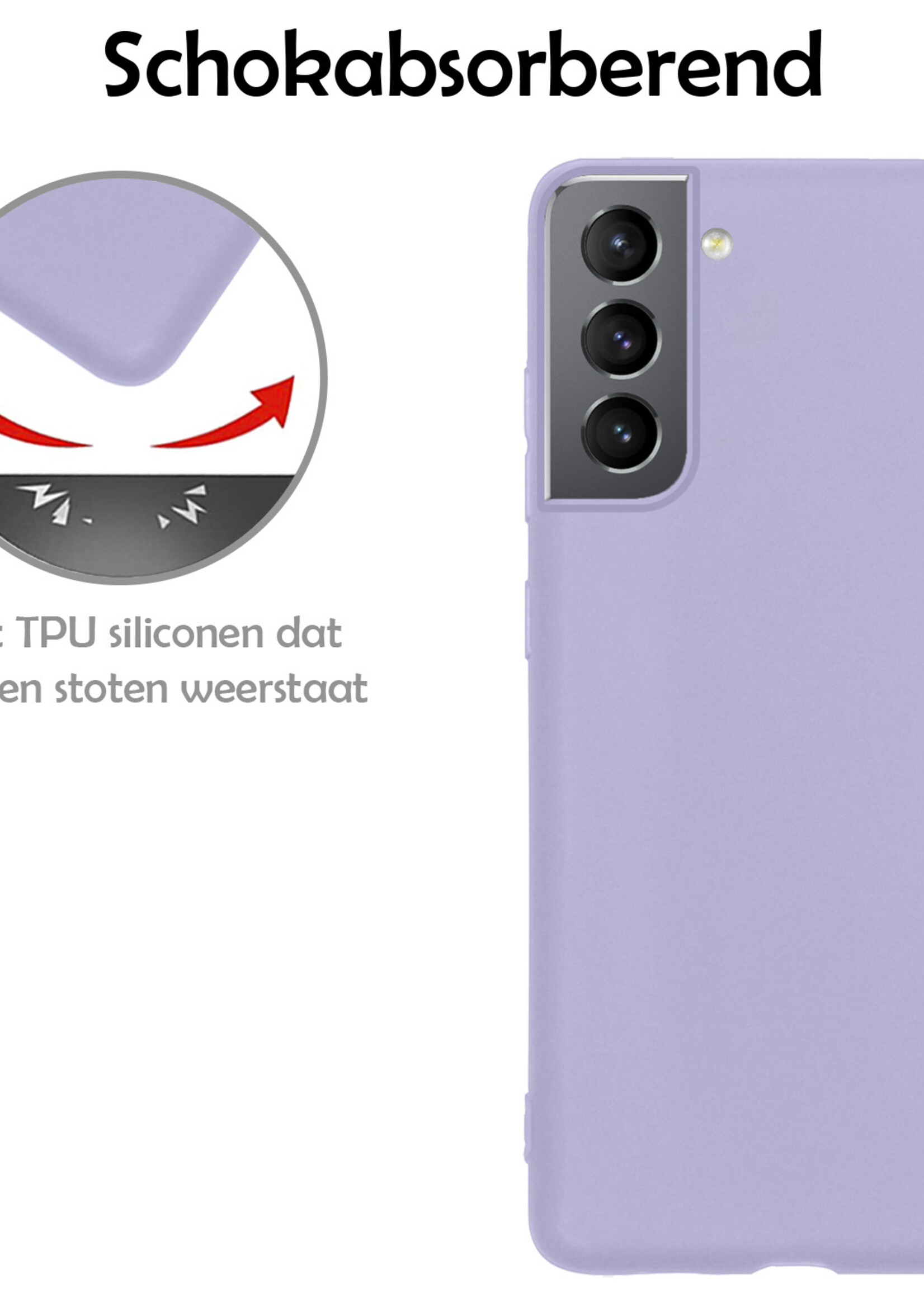 LUQ Hoesje Geschikt voor Samsung S22 Hoesje Siliconen Case Met 2x Screenprotector - Hoes Geschikt voor Samsung Galaxy S22 Hoes Siliconen - Lila