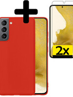LUQ LUQ Samsung Galaxy S22 Hoesje Siliconen Met 2x Screenprotector - Rood