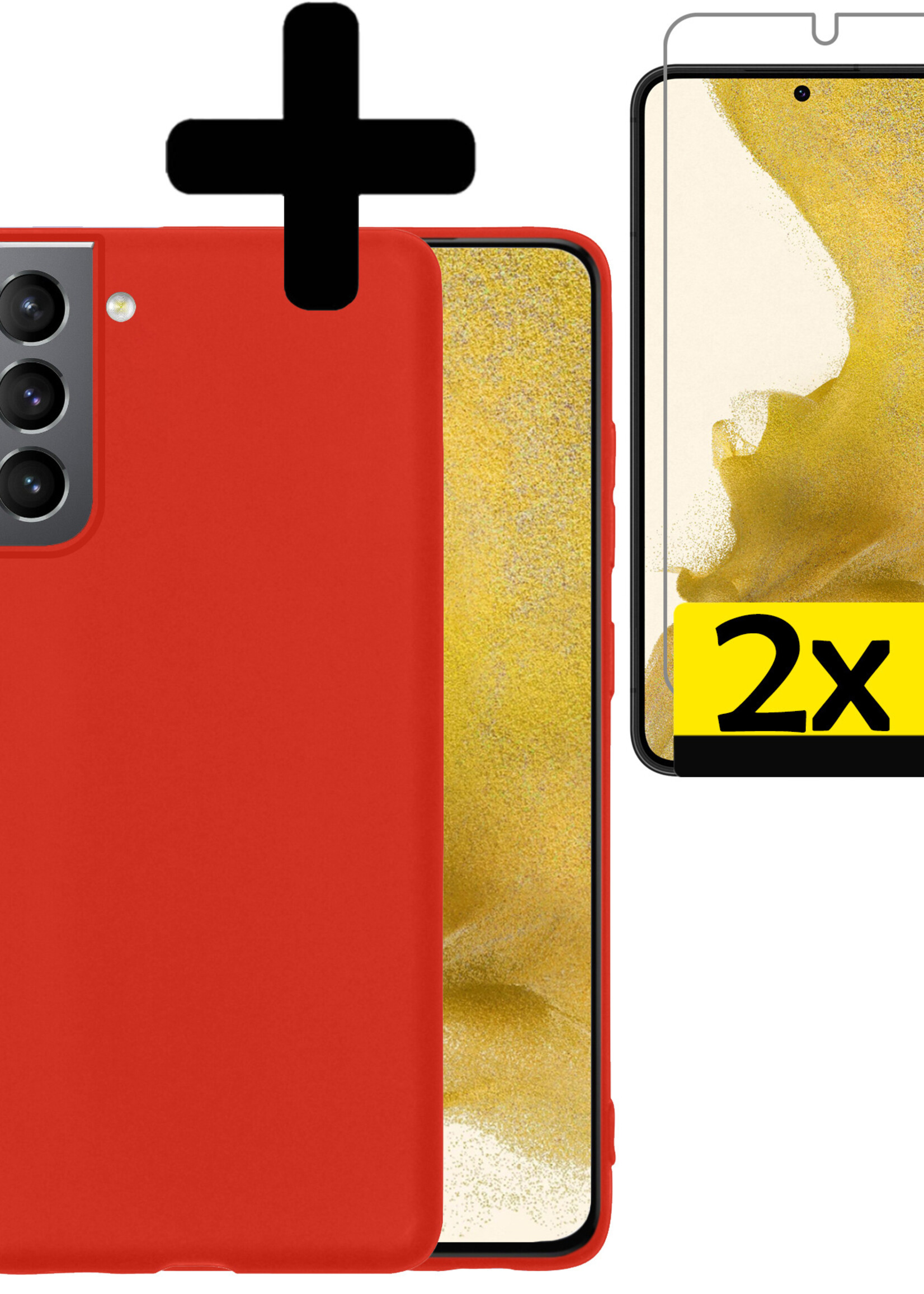 LUQ Hoesje Geschikt voor Samsung S22 Hoesje Siliconen Case Met 2x Screenprotector - Hoes Geschikt voor Samsung Galaxy S22 Hoes Siliconen - Rood