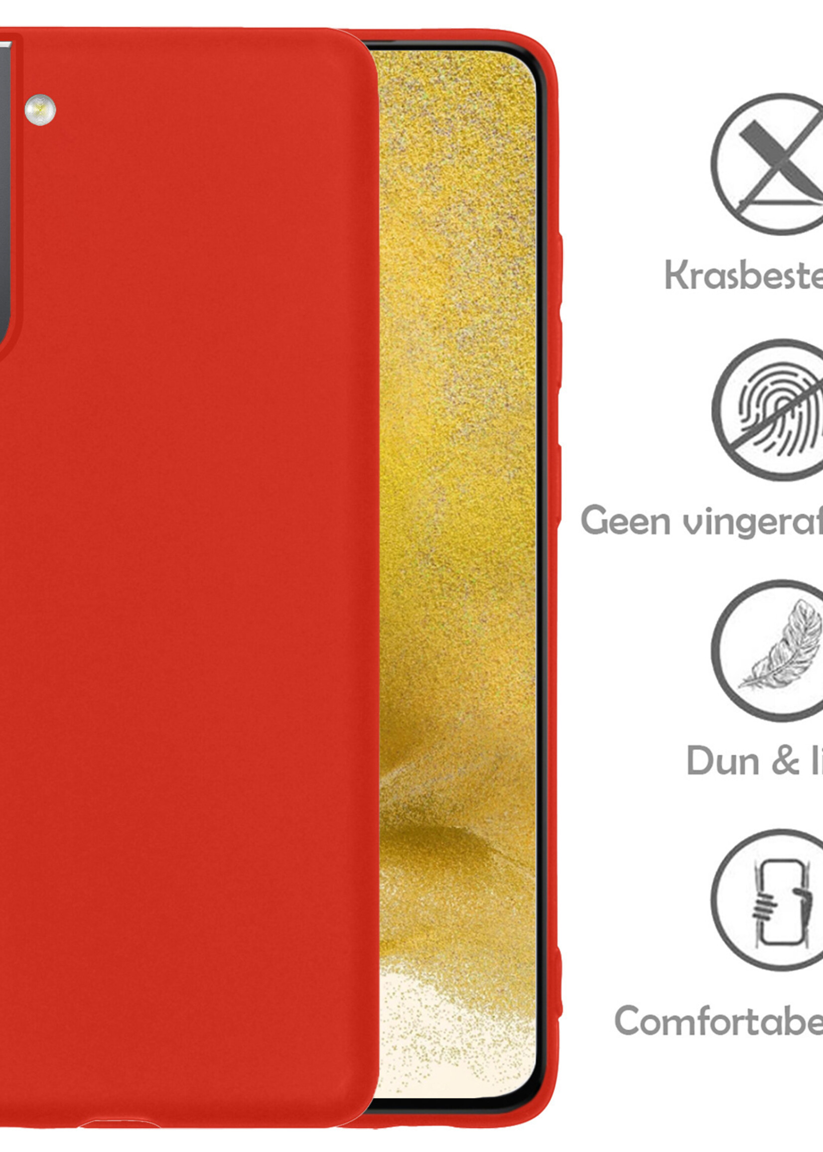 LUQ Hoesje Geschikt voor Samsung S22 Hoesje Siliconen Case Met 2x Screenprotector - Hoes Geschikt voor Samsung Galaxy S22 Hoes Siliconen - Rood