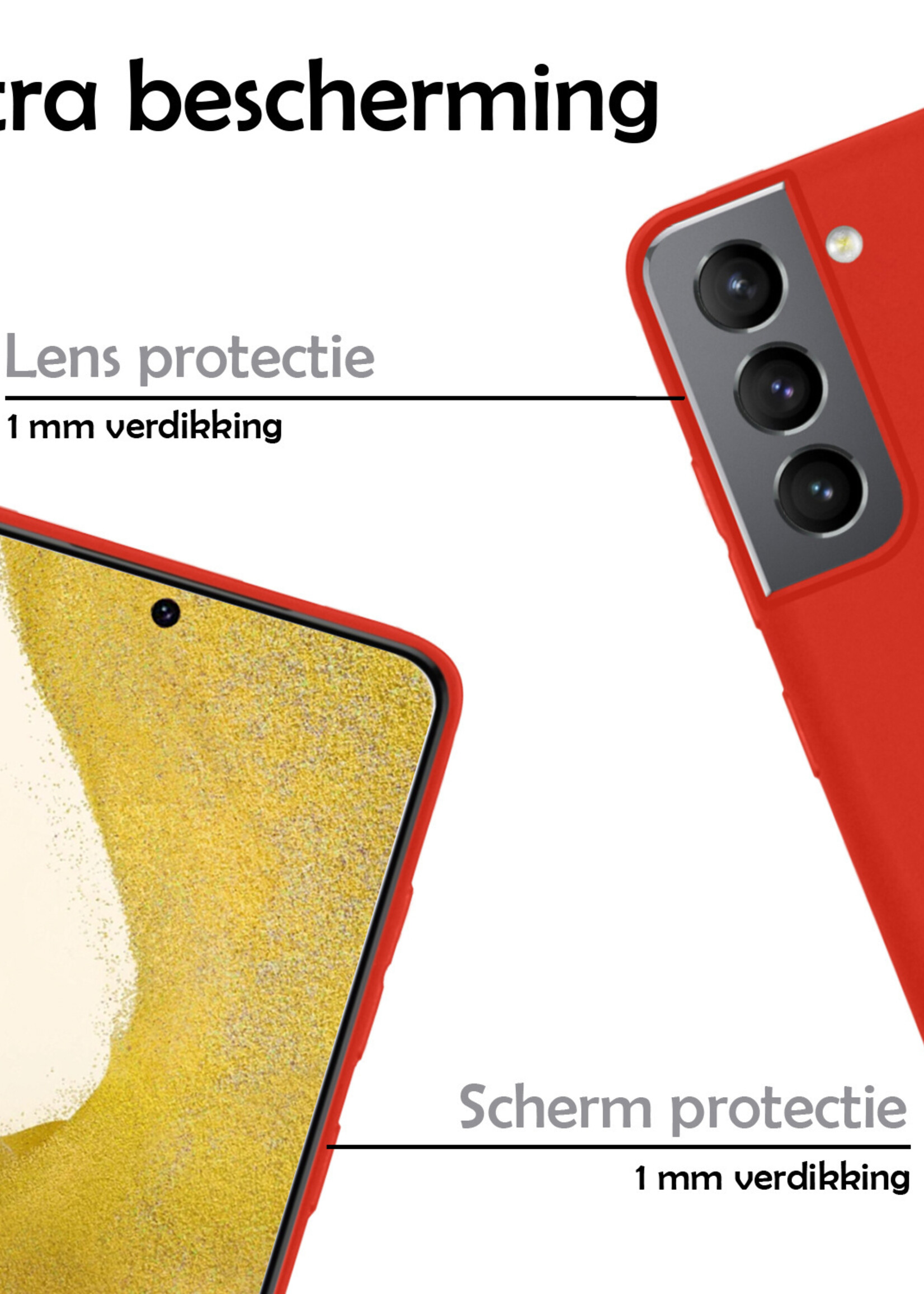 Hoesje Geschikt voor Samsung S22 Hoesje Siliconen Case Met 2x Screenprotector - Hoes Geschikt voor Samsung Galaxy S22 Hoes Siliconen - Rood