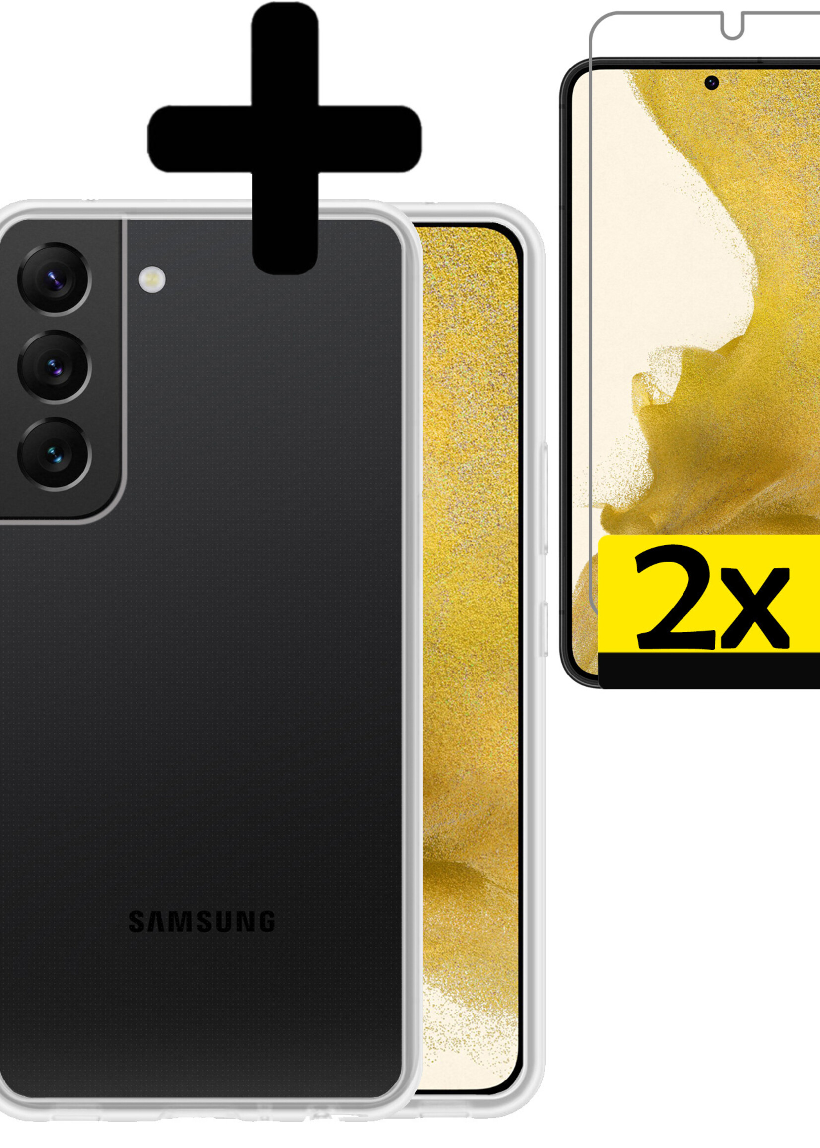 Hoesje Geschikt voor Samsung S22 Hoesje Siliconen Case Met 2x Screenprotector - Hoes Geschikt voor Samsung Galaxy S22 Hoes Siliconen - Transparant