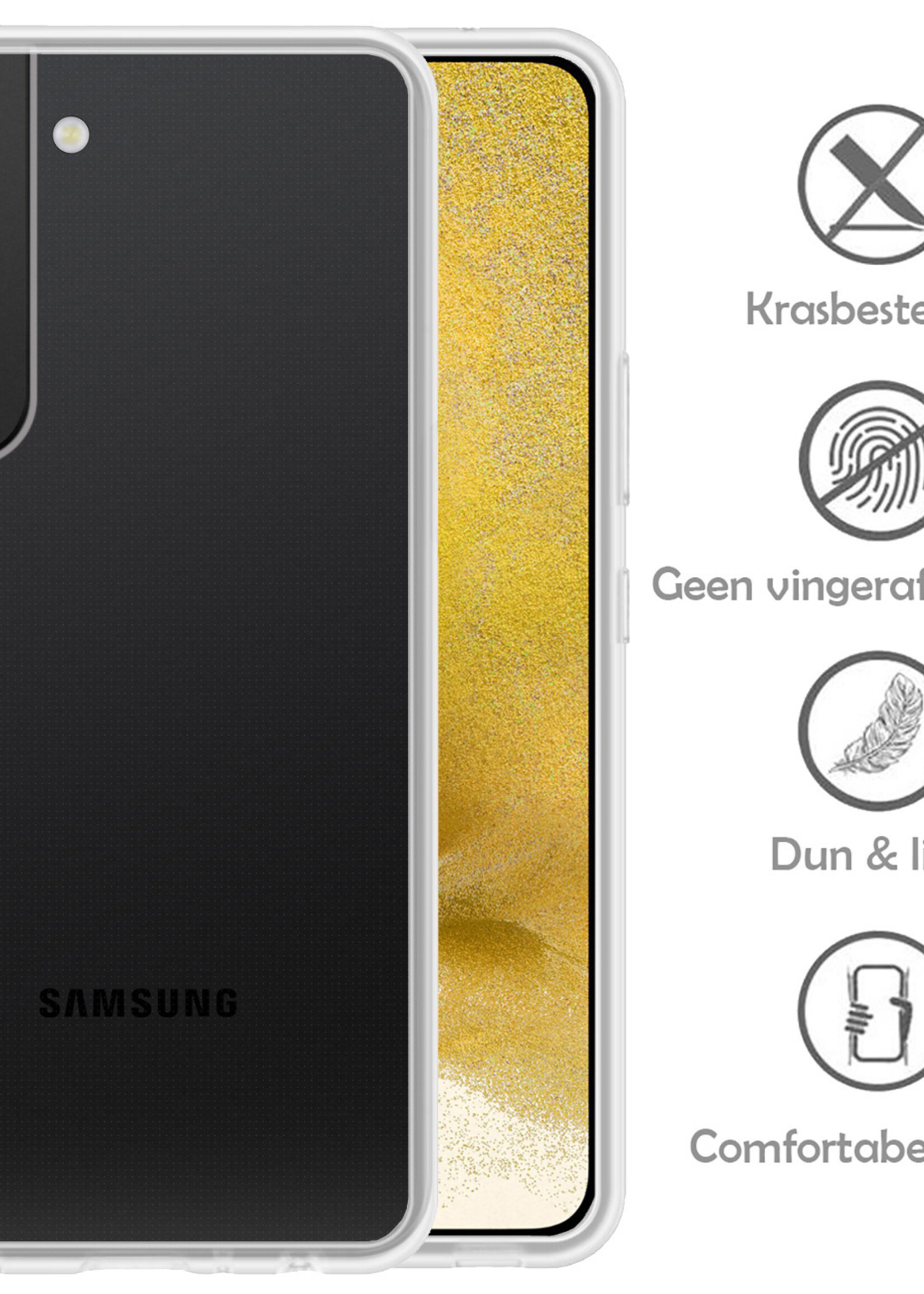 LUQ Hoesje Geschikt voor Samsung S22 Hoesje Siliconen Case Met 2x Screenprotector - Hoes Geschikt voor Samsung Galaxy S22 Hoes Siliconen - Transparant