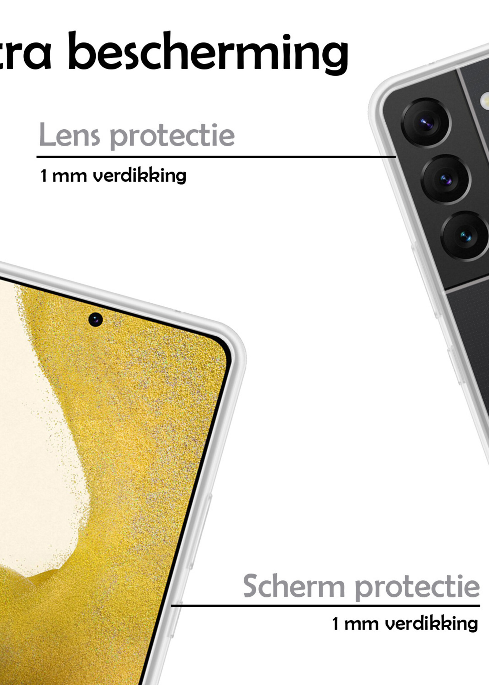 LUQ Hoesje Geschikt voor Samsung S22 Hoesje Siliconen Case Met 2x Screenprotector - Hoes Geschikt voor Samsung Galaxy S22 Hoes Siliconen - Transparant