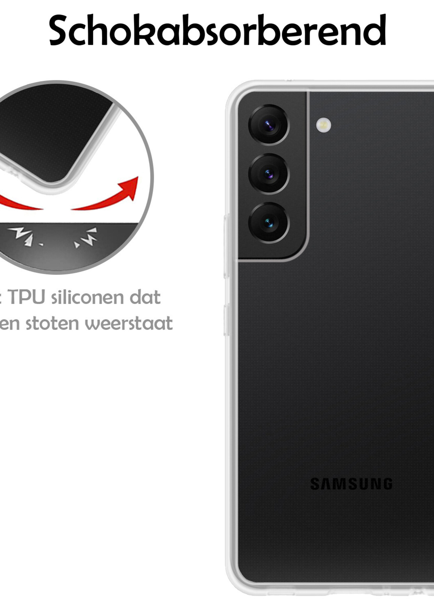 Hoesje Geschikt voor Samsung S22 Hoesje Siliconen Case Met 2x Screenprotector - Hoes Geschikt voor Samsung Galaxy S22 Hoes Siliconen - Transparant