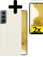 LUQ LUQ Samsung Galaxy S22 Hoesje Siliconen Met 2x Screenprotector - Wit