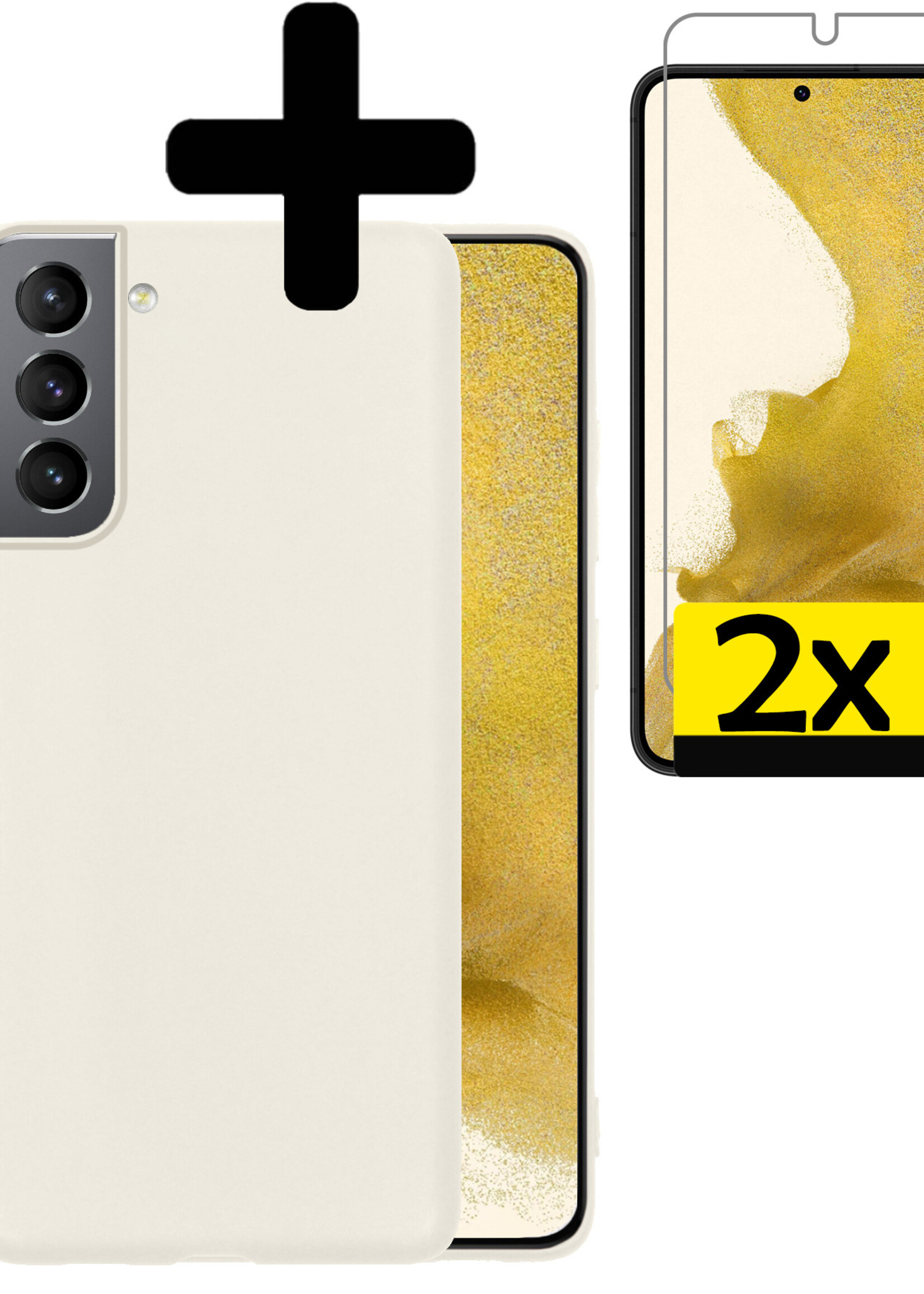 LUQ Hoesje Geschikt voor Samsung S22 Hoesje Siliconen Case Met 2x Screenprotector - Hoes Geschikt voor Samsung Galaxy S22 Hoes Siliconen - Wit