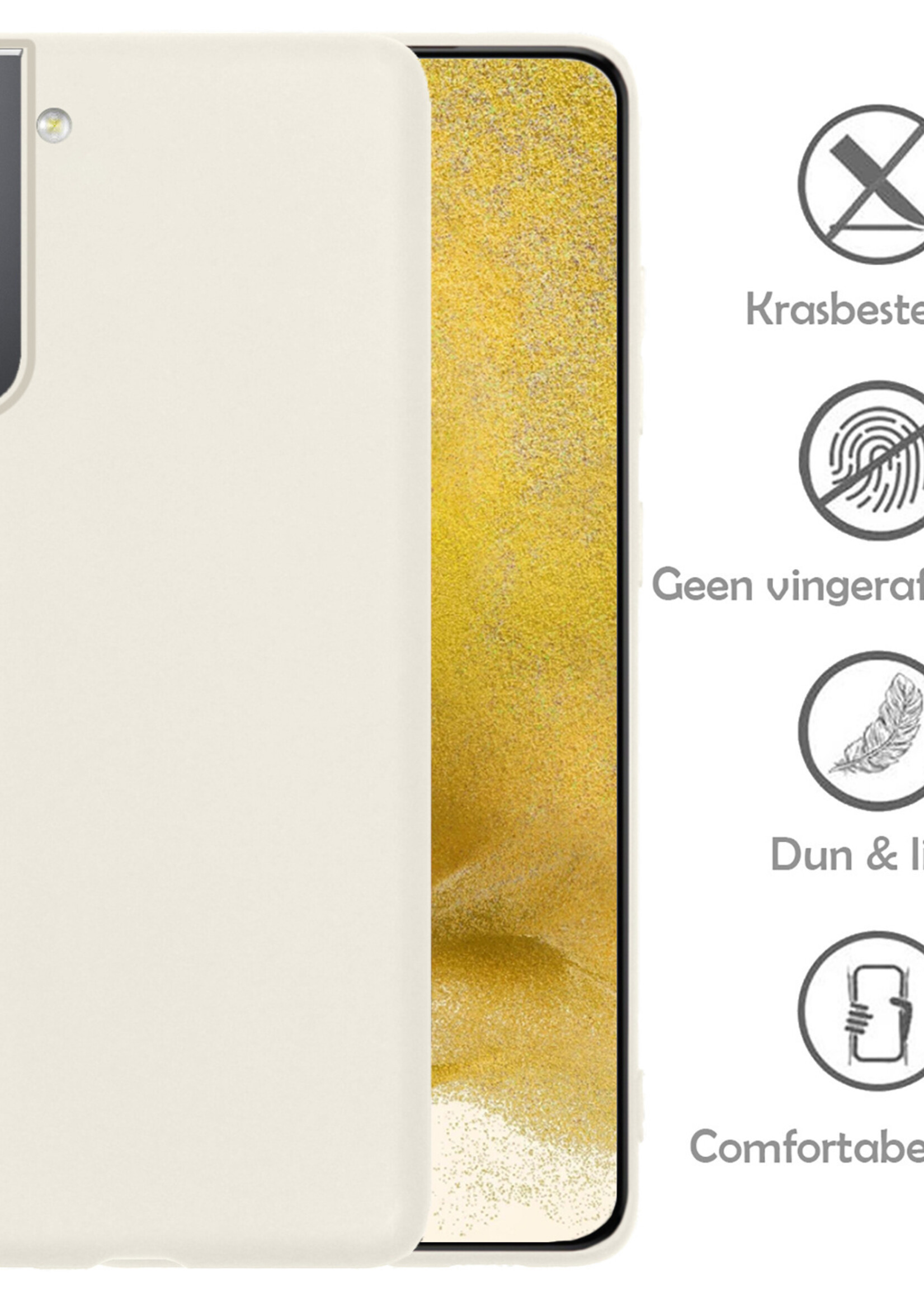 LUQ Hoesje Geschikt voor Samsung S22 Hoesje Siliconen Case Met 2x Screenprotector - Hoes Geschikt voor Samsung Galaxy S22 Hoes Siliconen - Wit
