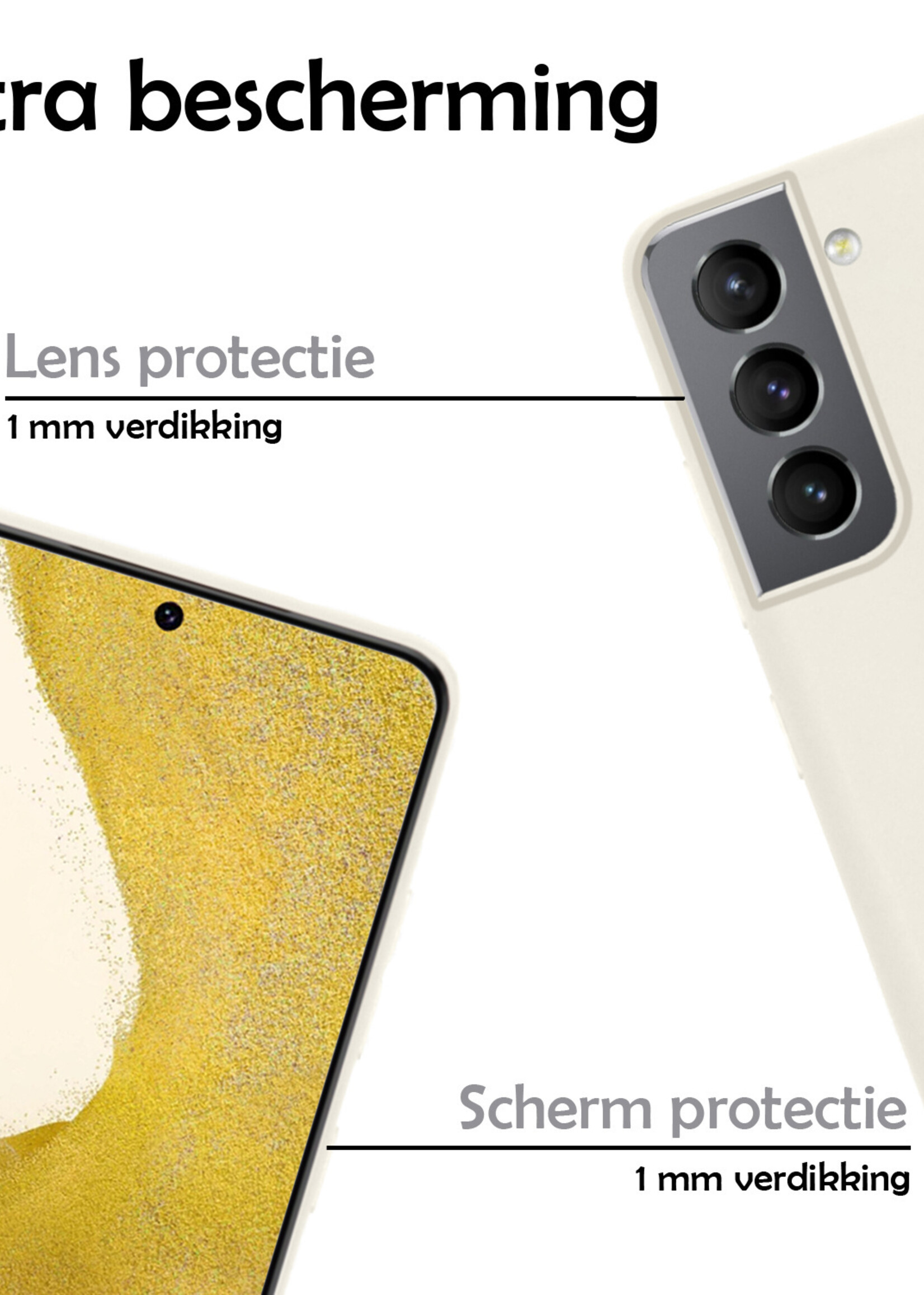 Hoesje Geschikt voor Samsung S22 Hoesje Siliconen Case Met 2x Screenprotector - Hoes Geschikt voor Samsung Galaxy S22 Hoes Siliconen - Wit