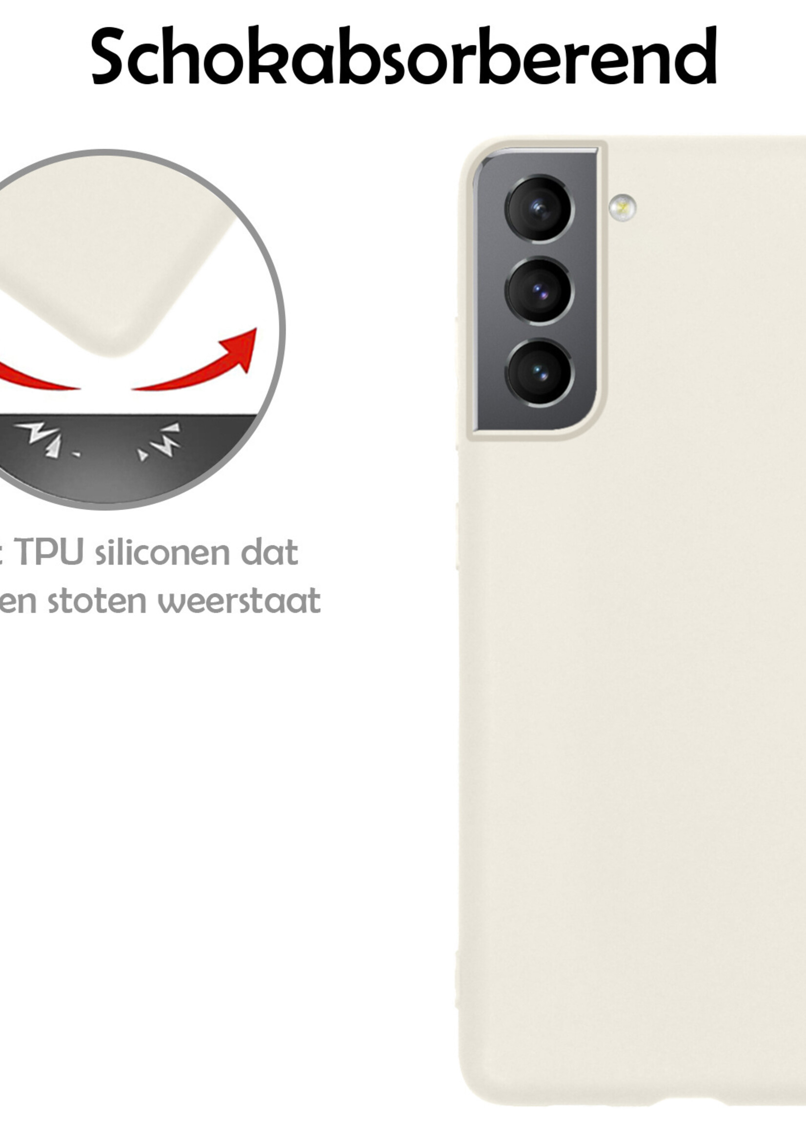 LUQ Hoesje Geschikt voor Samsung S22 Hoesje Siliconen Case Met 2x Screenprotector - Hoes Geschikt voor Samsung Galaxy S22 Hoes Siliconen - Wit