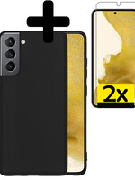 LUQ LUQ Samsung Galaxy S22 Hoesje Siliconen Met 2x Screenprotector - Zwart