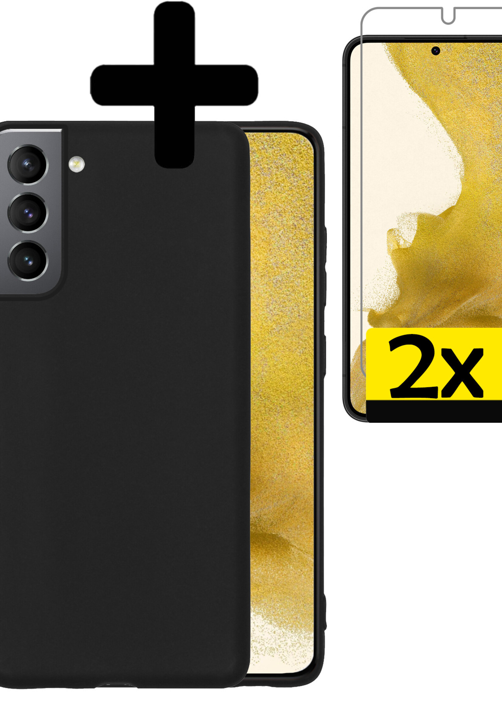LUQ Hoesje Geschikt voor Samsung S22 Hoesje Siliconen Case Met 2x Screenprotector - Hoes Geschikt voor Samsung Galaxy S22 Hoes Siliconen - Zwart