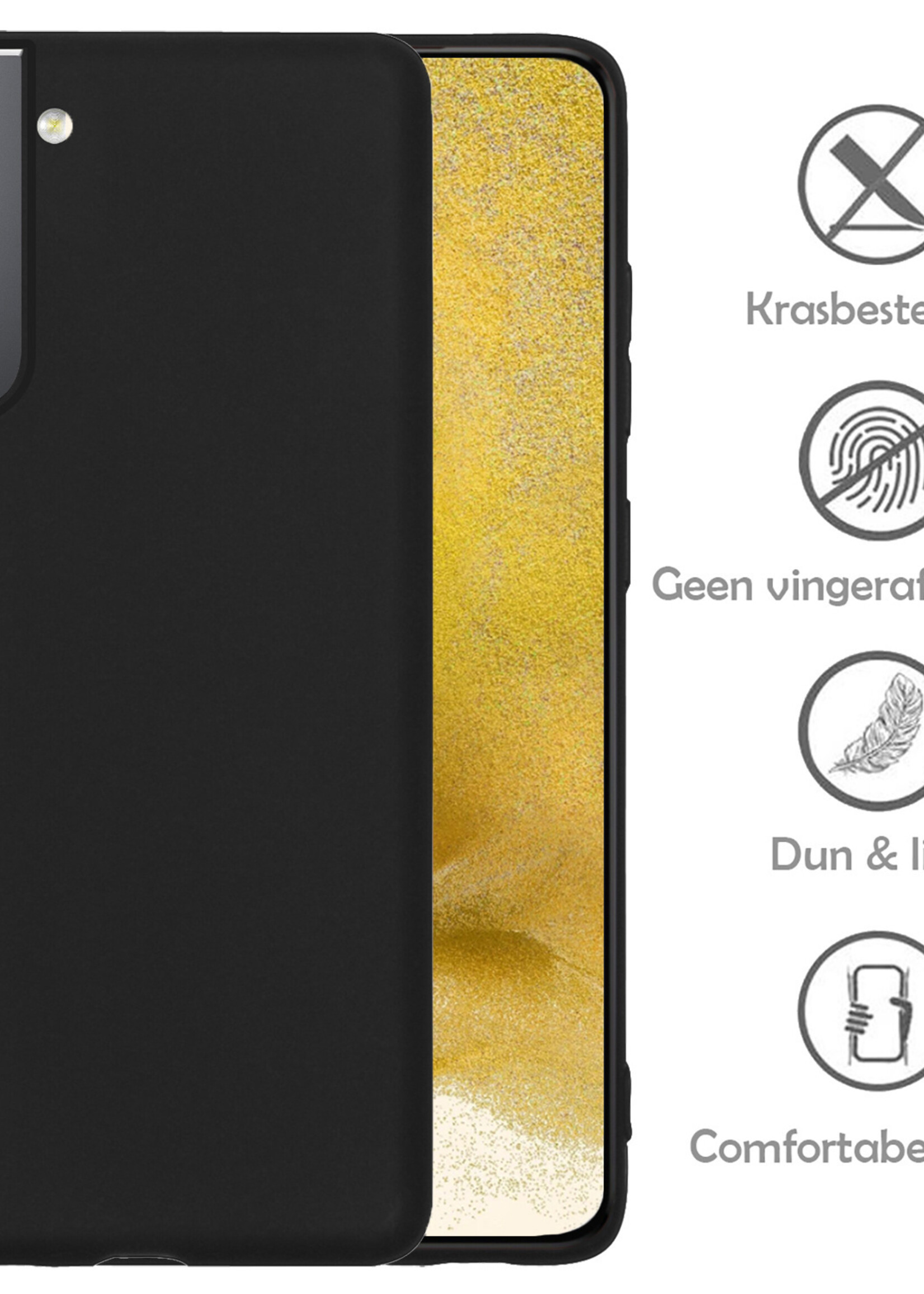 LUQ Hoesje Geschikt voor Samsung S22 Hoesje Siliconen Case Met 2x Screenprotector - Hoes Geschikt voor Samsung Galaxy S22 Hoes Siliconen - Zwart
