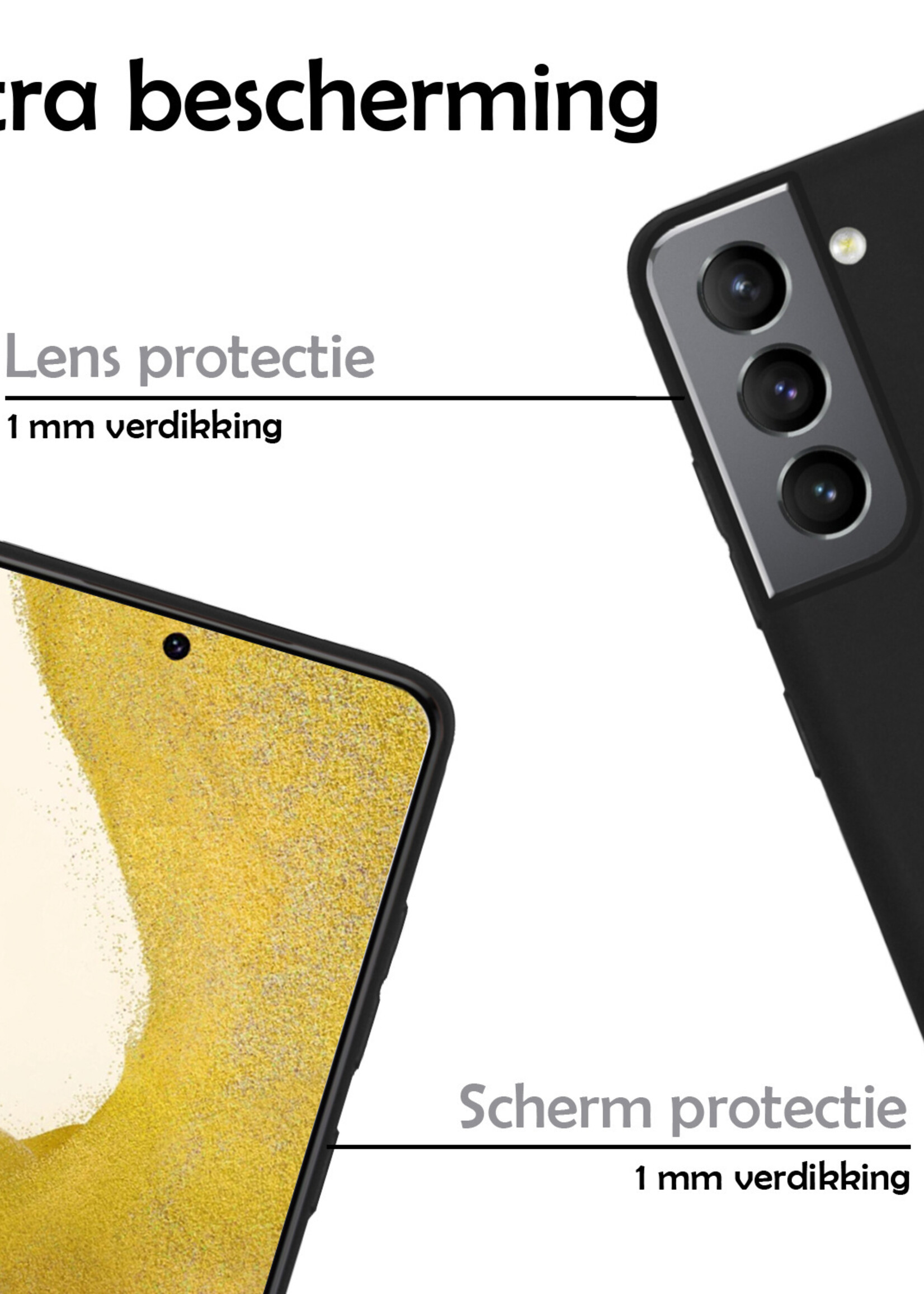 LUQ Hoesje Geschikt voor Samsung S22 Hoesje Siliconen Case Met 2x Screenprotector - Hoes Geschikt voor Samsung Galaxy S22 Hoes Siliconen - Zwart