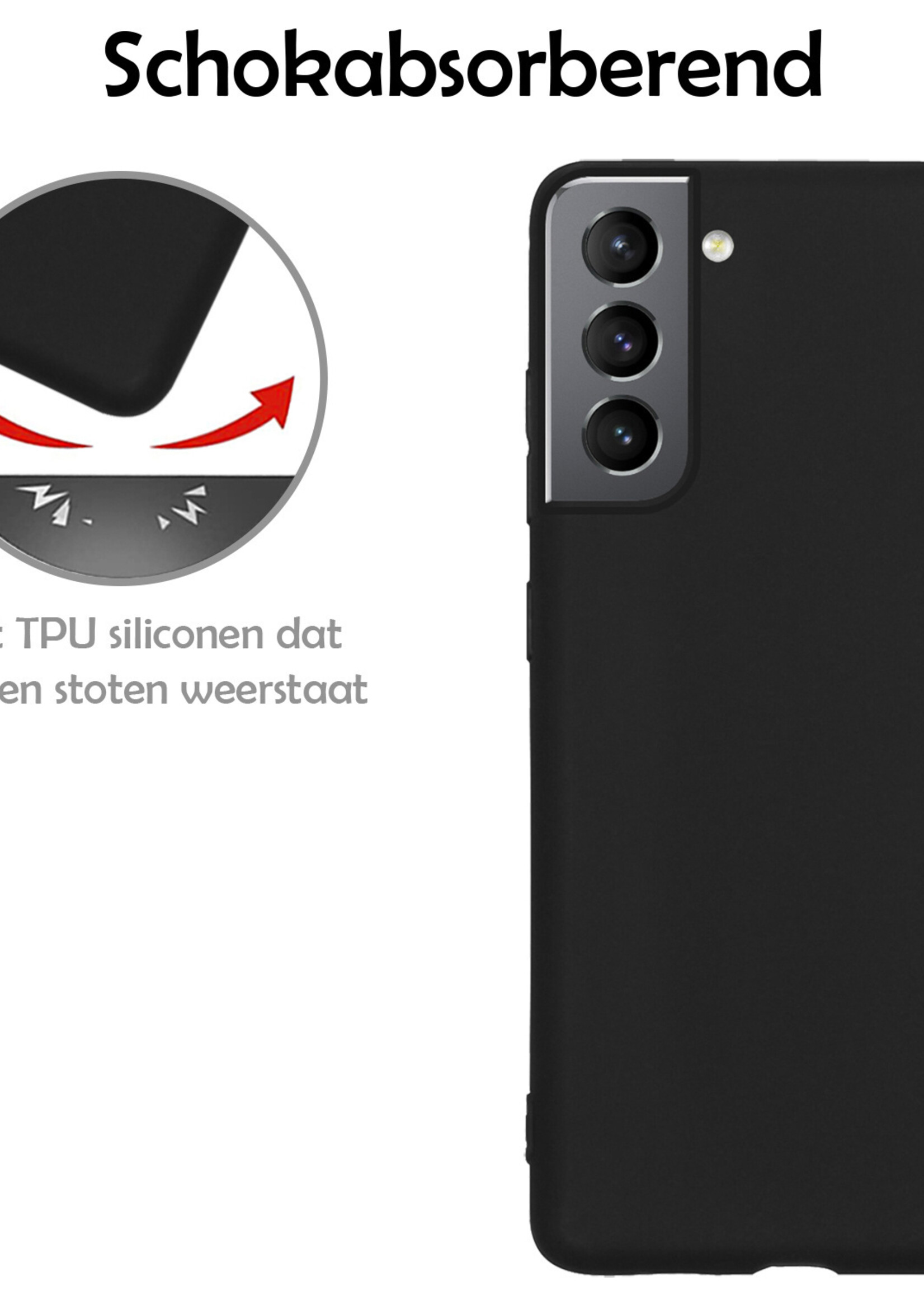 LUQ Hoesje Geschikt voor Samsung S22 Hoesje Siliconen Case Met 2x Screenprotector - Hoes Geschikt voor Samsung Galaxy S22 Hoes Siliconen - Zwart