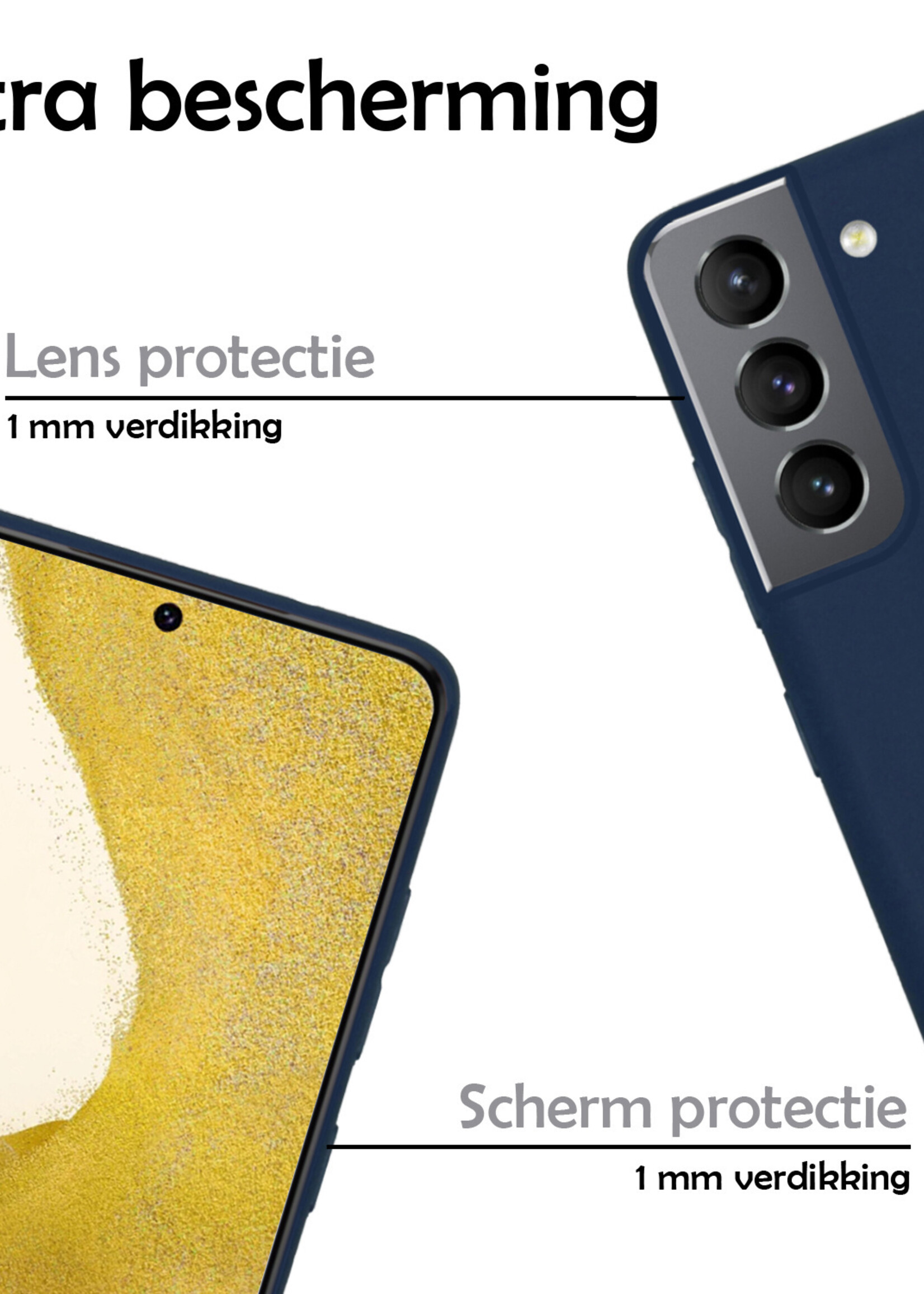 LUQ Hoesje Geschikt voor Samsung S22 Plus Hoesje Siliconen Case Met Screenprotector - Hoes Geschikt voor Samsung Galaxy S22 Plus Hoes Siliconen - Donkerblauw