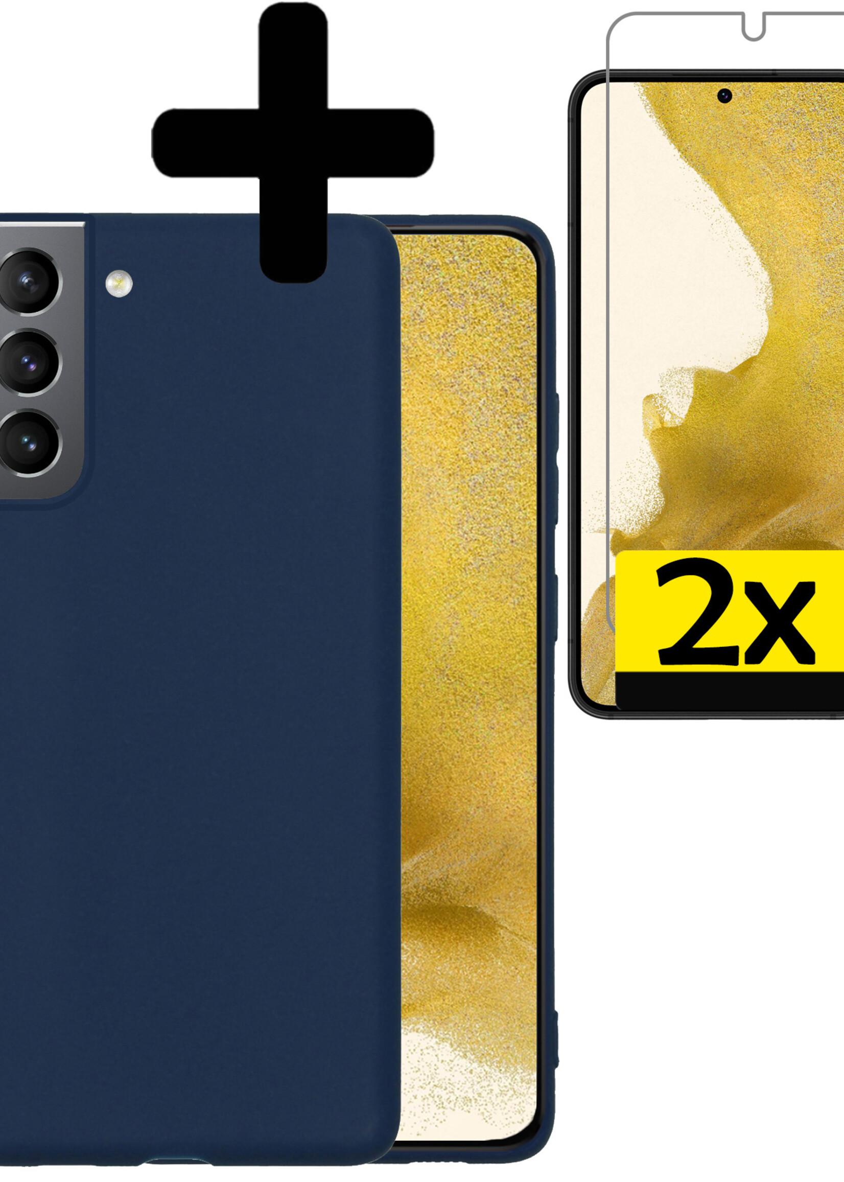 LUQ Hoesje Geschikt voor Samsung S22 Plus Hoesje Siliconen Case Met 2x Screenprotector - Hoes Geschikt voor Samsung Galaxy S22 Plus Hoes Siliconen - Donkerblauw