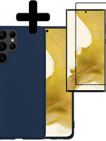 LUQ LUQ Samsung Galaxy S22 Ultra Hoesje Siliconen Met Screenprotector - Donkerblauw