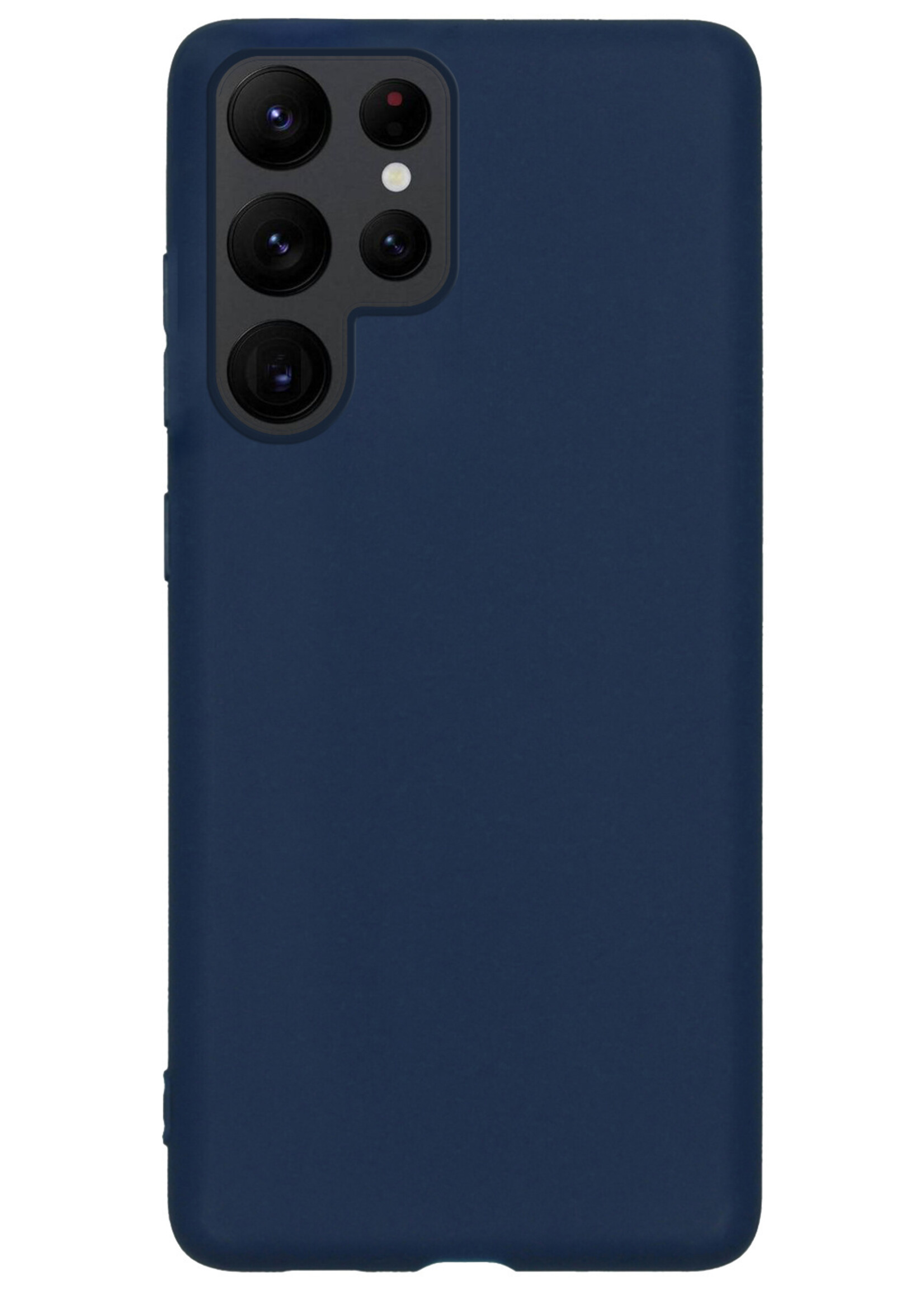 LUQ Hoesje Geschikt voor Samsung S22 Ultra Hoesje Siliconen Case Met Screenprotector - Hoes Geschikt voor Samsung Galaxy S22 Ultra Hoes Siliconen - Donkerblauw