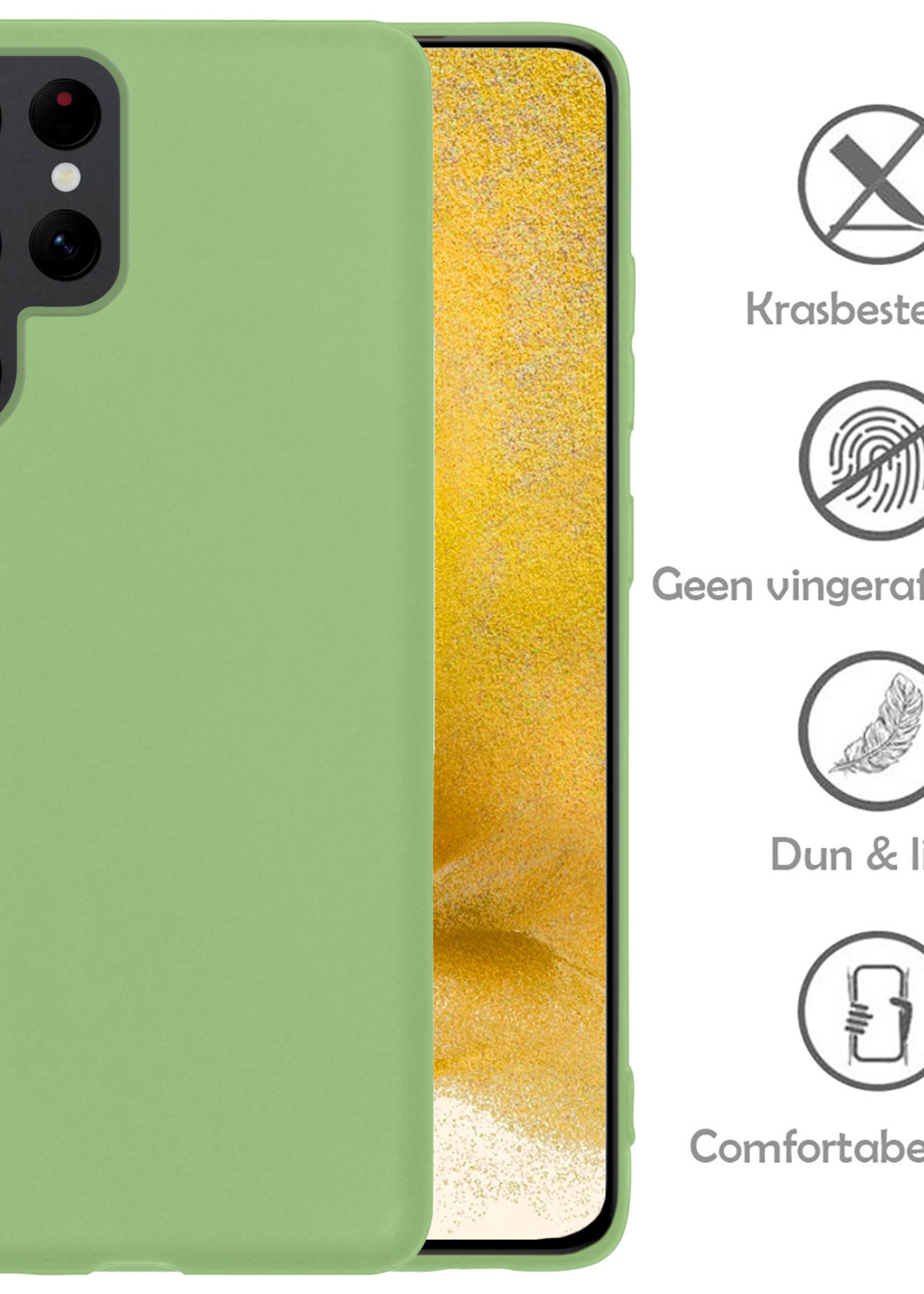 LUQ Hoesje Geschikt voor Samsung S22 Ultra Hoesje Siliconen Case Met Screenprotector - Hoes Geschikt voor Samsung Galaxy S22 Ultra Hoes Siliconen - Groen