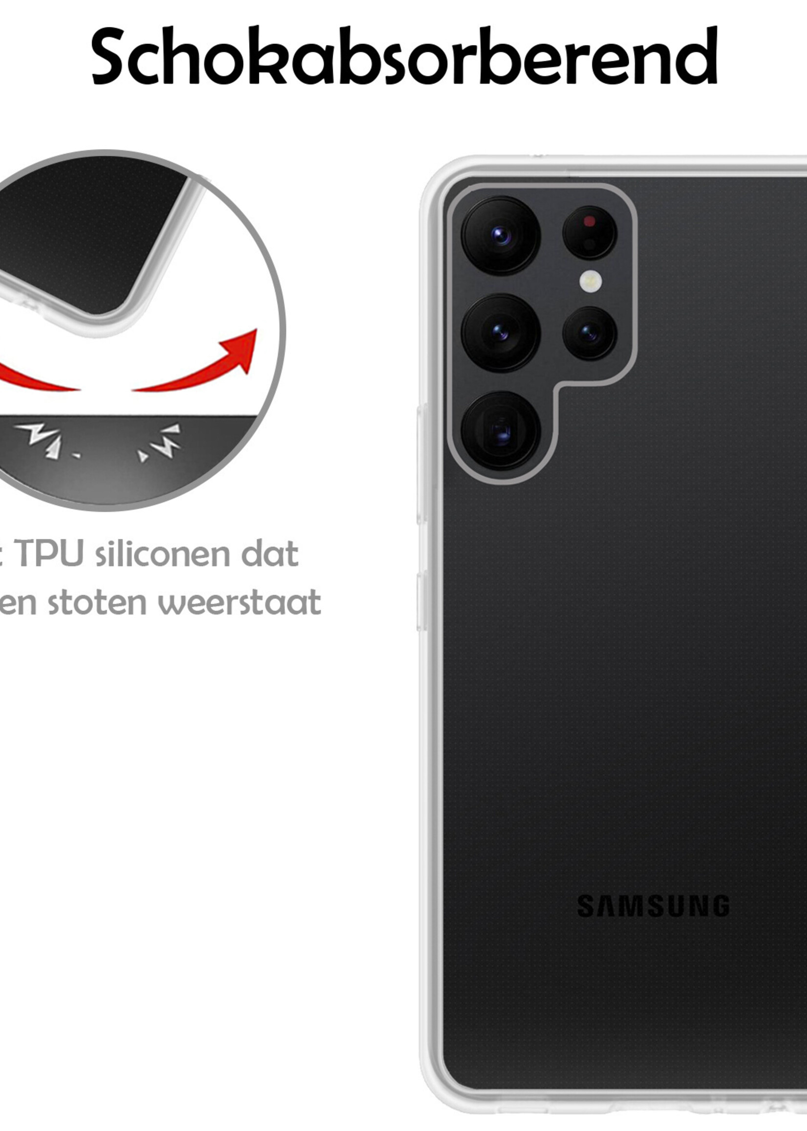 LUQ Hoesje Geschikt voor Samsung S22 Ultra Hoesje Siliconen Case Met Screenprotector - Hoes Geschikt voor Samsung Galaxy S22 Ultra Hoes Siliconen - Transparant