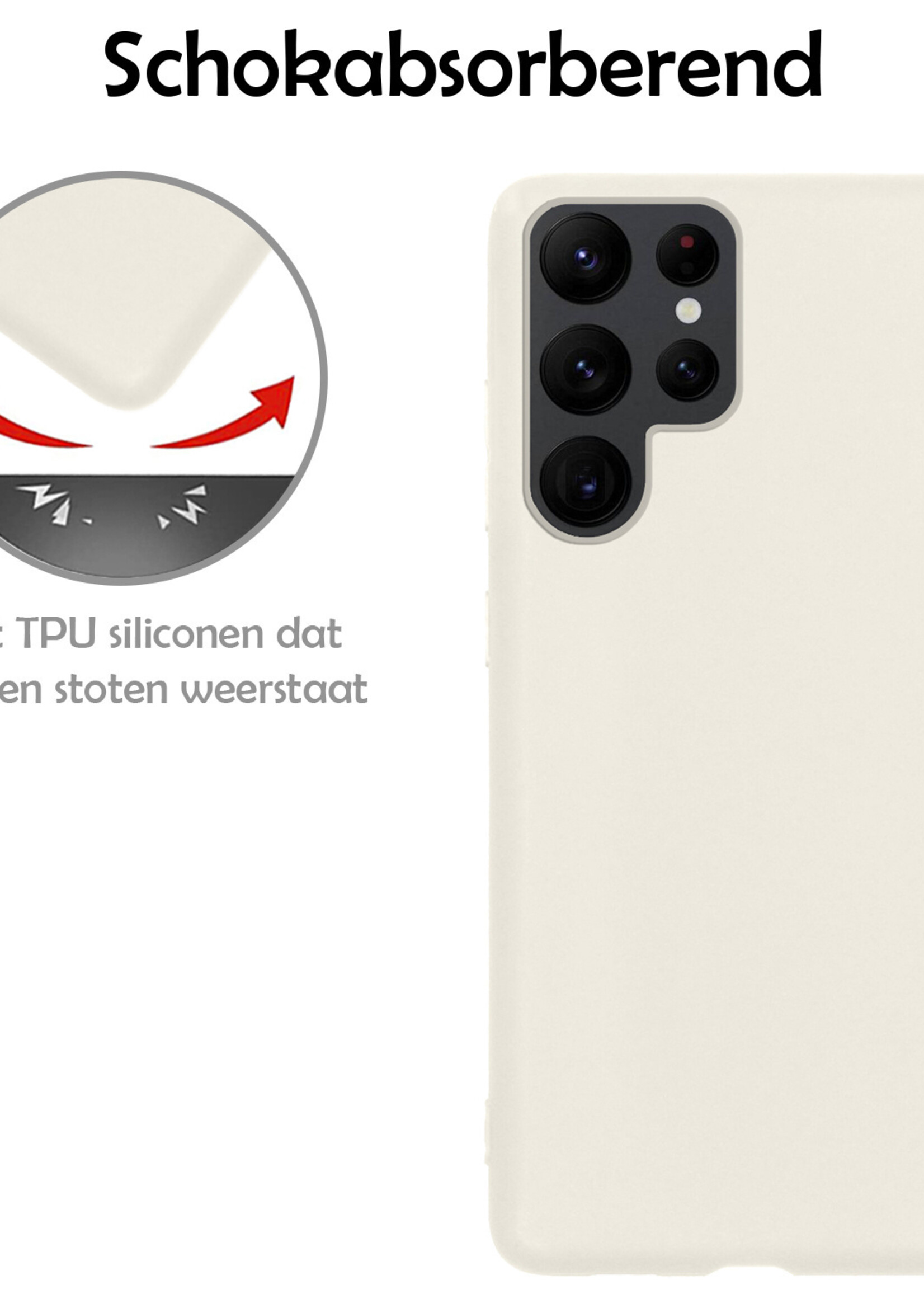 LUQ Hoesje Geschikt voor Samsung S22 Ultra Hoesje Siliconen Case Met Screenprotector - Hoes Geschikt voor Samsung Galaxy S22 Ultra Hoes Siliconen - Wit
