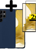 LUQ LUQ Samsung Galaxy S22 Ultra Hoesje Siliconen Met 2x Screenprotector - Donkerblauw