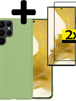 LUQ LUQ Samsung Galaxy S22 Ultra Hoesje Siliconen Met 2x Screenprotector - Groen