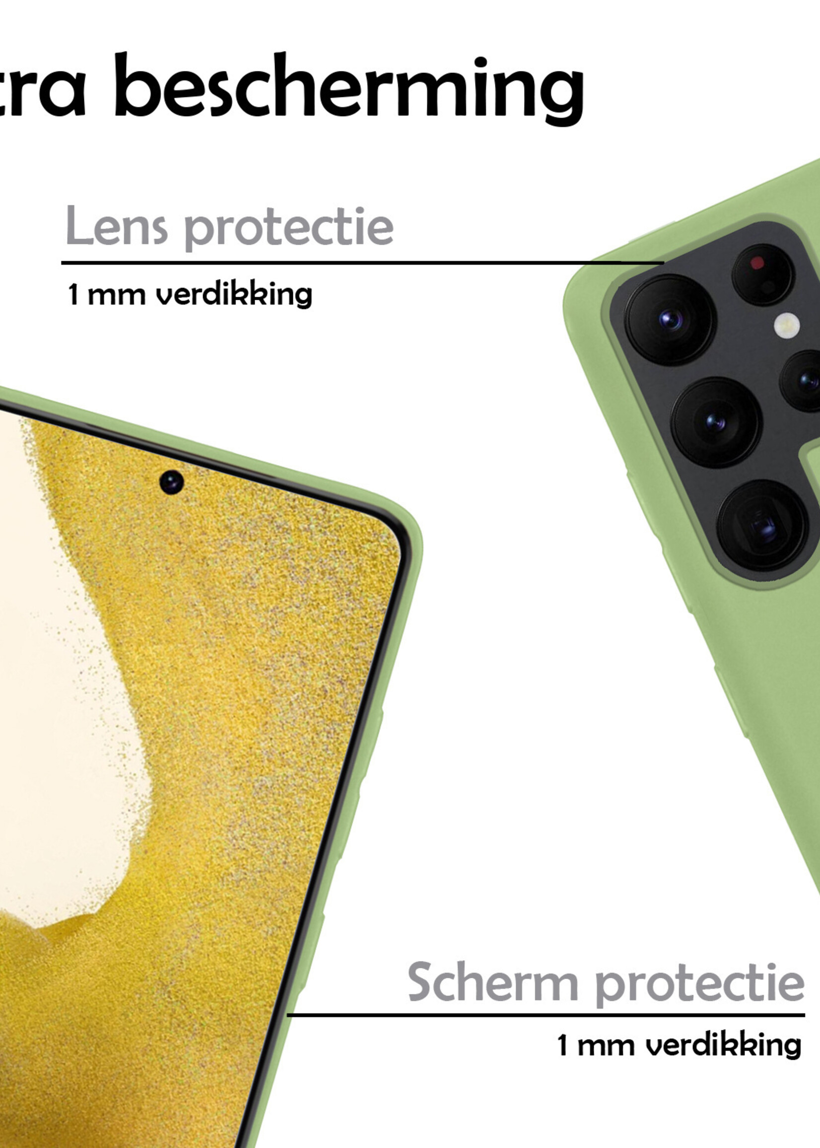 LUQ Hoesje Geschikt voor Samsung S22 Ultra Hoesje Siliconen Case Met 2x Screenprotector - Hoes Geschikt voor Samsung Galaxy S22 Ultra Hoes Siliconen - Groen