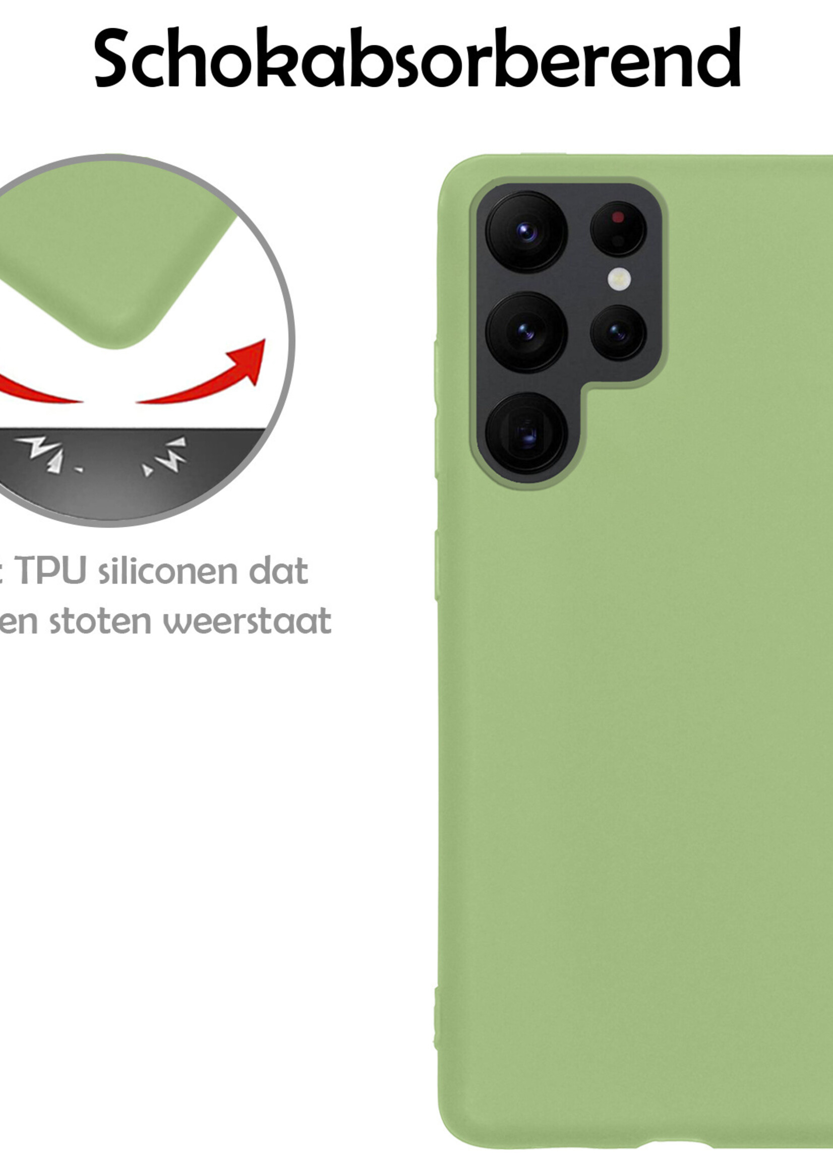 LUQ Hoesje Geschikt voor Samsung S22 Ultra Hoesje Siliconen Case Met 2x Screenprotector - Hoes Geschikt voor Samsung Galaxy S22 Ultra Hoes Siliconen - Groen
