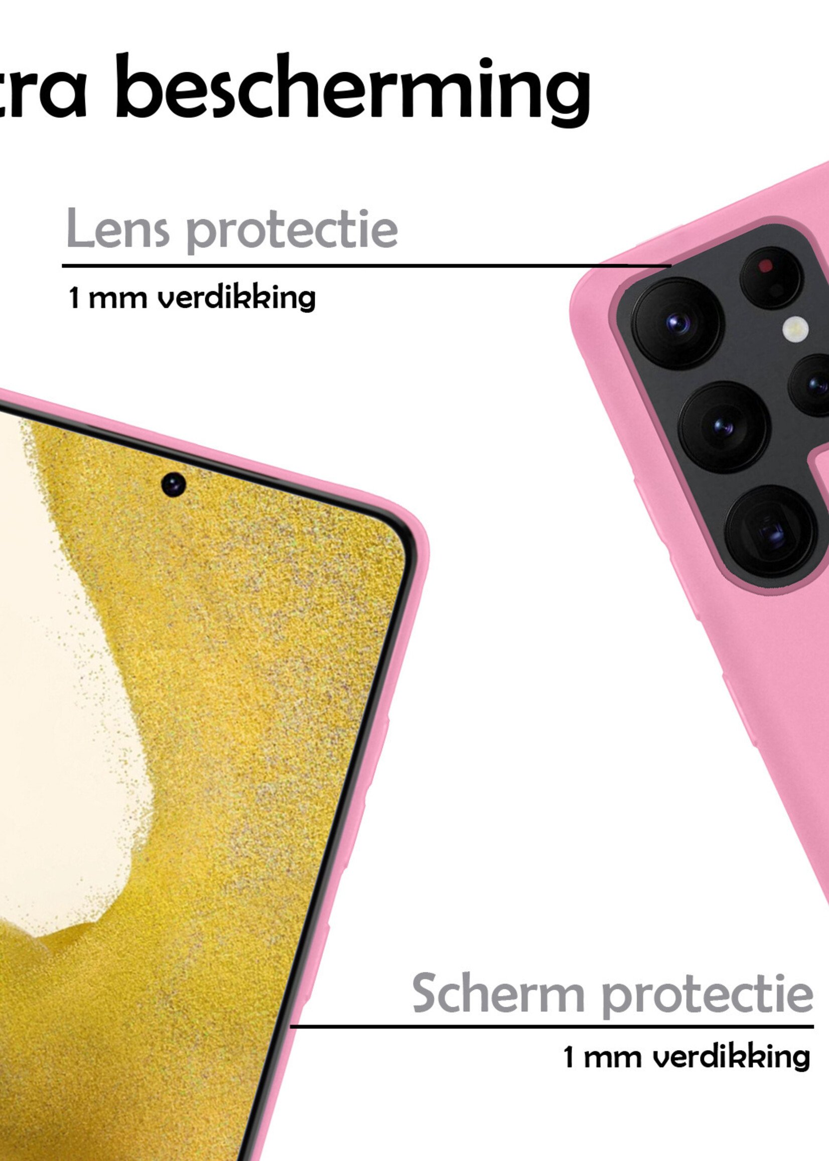 LUQ Hoesje Geschikt voor Samsung S22 Ultra Hoesje Siliconen Case Met 2x Screenprotector - Hoes Geschikt voor Samsung Galaxy S22 Ultra Hoes Siliconen - Lichtroze