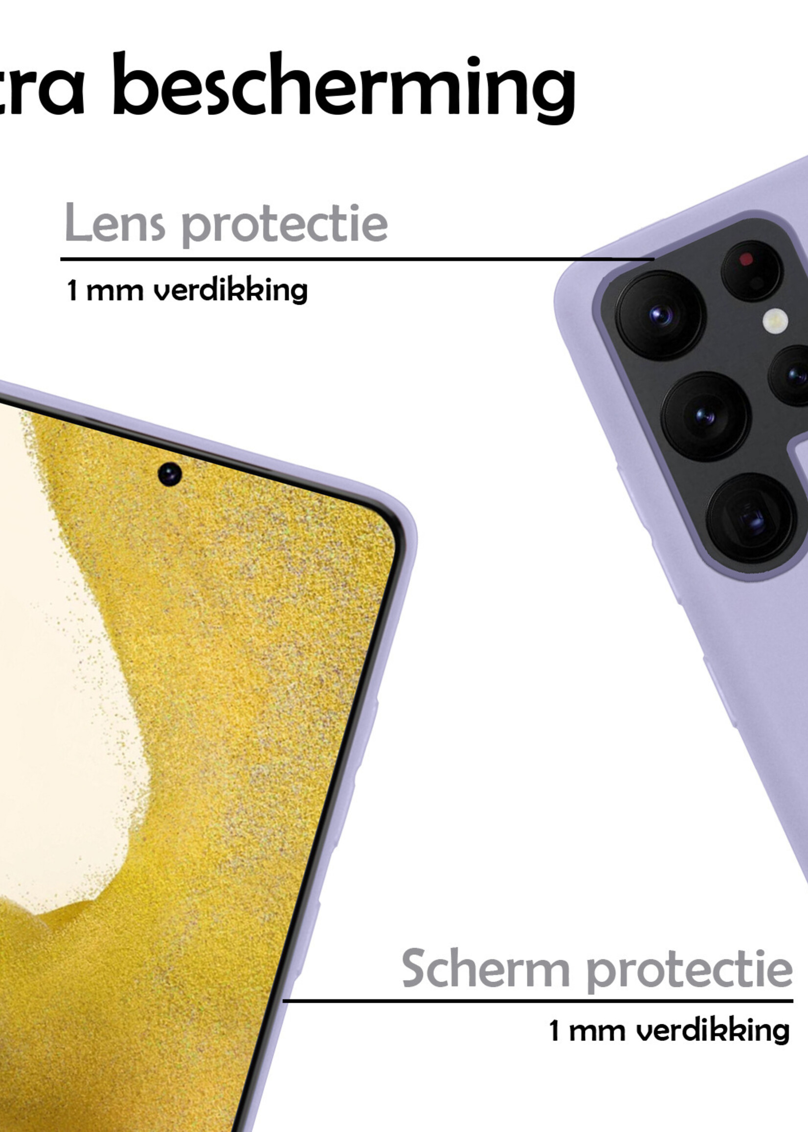 LUQ Hoesje Geschikt voor Samsung S22 Ultra Hoesje Siliconen Case Met 2x Screenprotector - Hoes Geschikt voor Samsung Galaxy S22 Ultra Hoes Siliconen - Lila