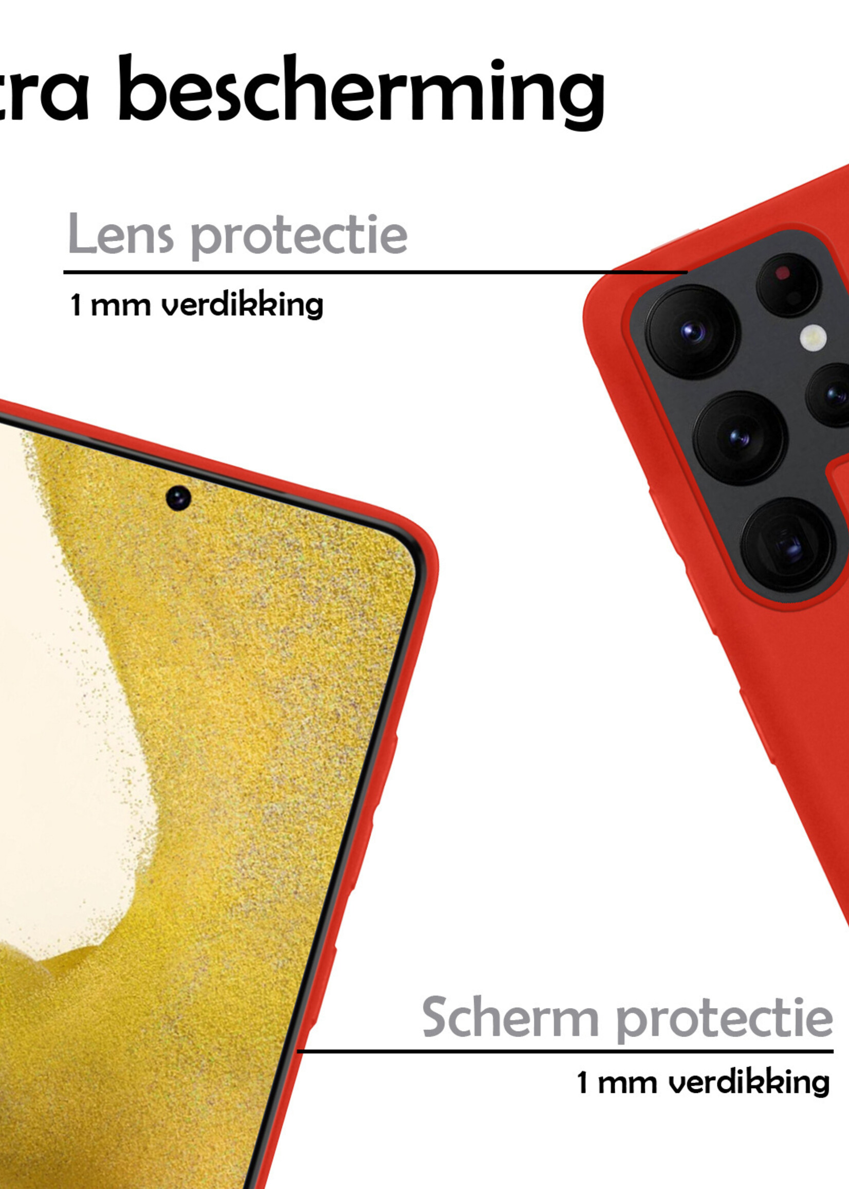 LUQ Hoesje Geschikt voor Samsung S22 Ultra Hoesje Siliconen Case Met 2x Screenprotector - Hoes Geschikt voor Samsung Galaxy S22 Ultra Hoes Siliconen - Rood